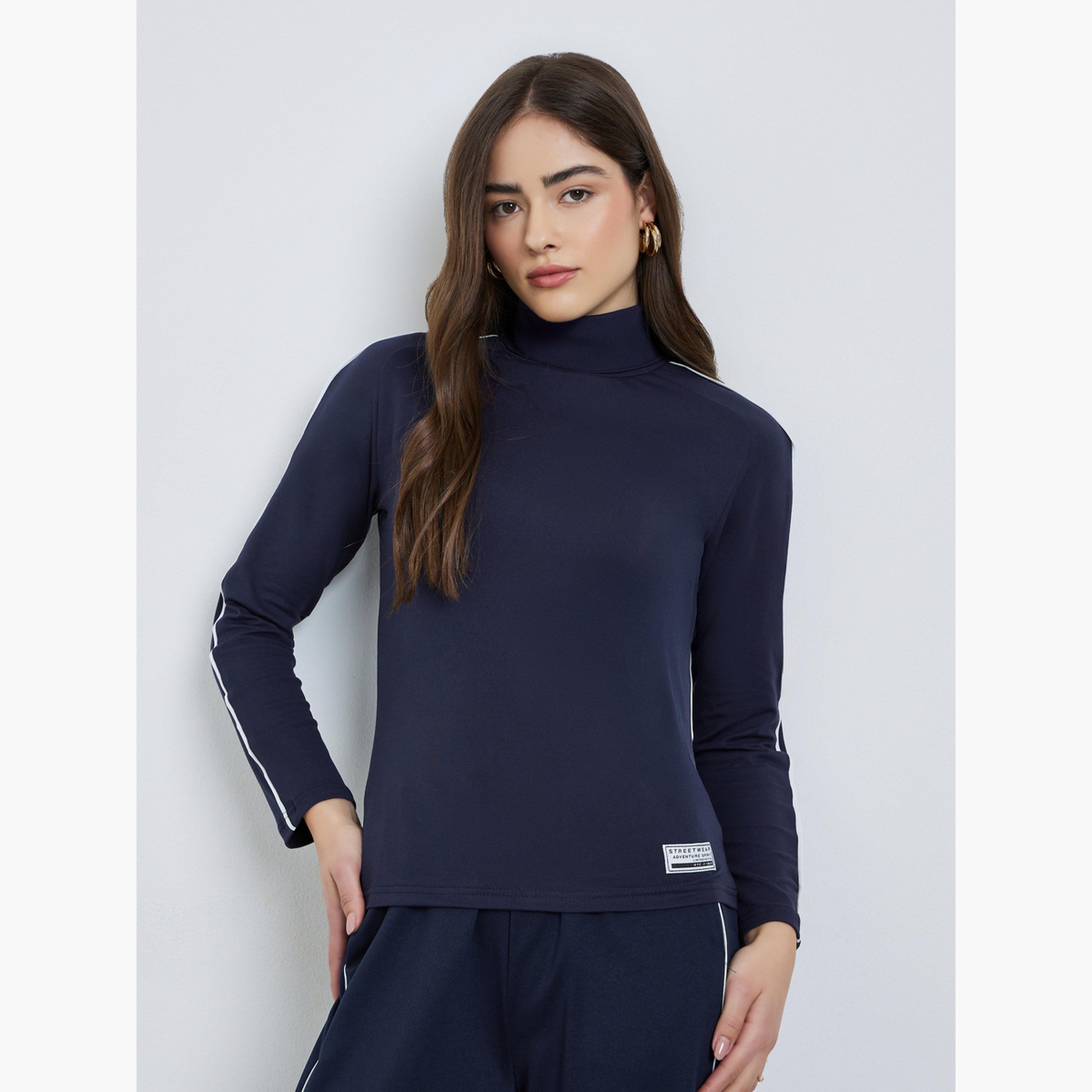 بلوزة كحلي بأكمام طويلة وياقة مرتفعة-women-clothing-tshirts-image-1