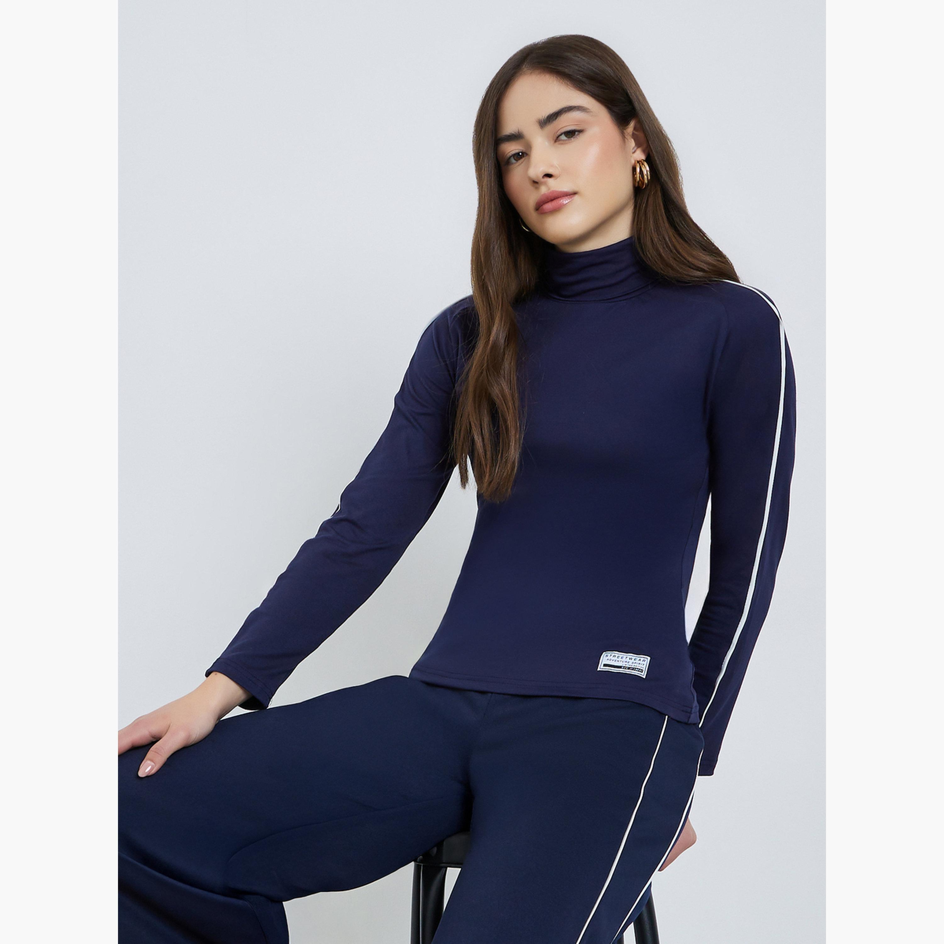 Styli Navy Long Sleeve Turtle Neck Top-women-clothing-tshirts-image-3