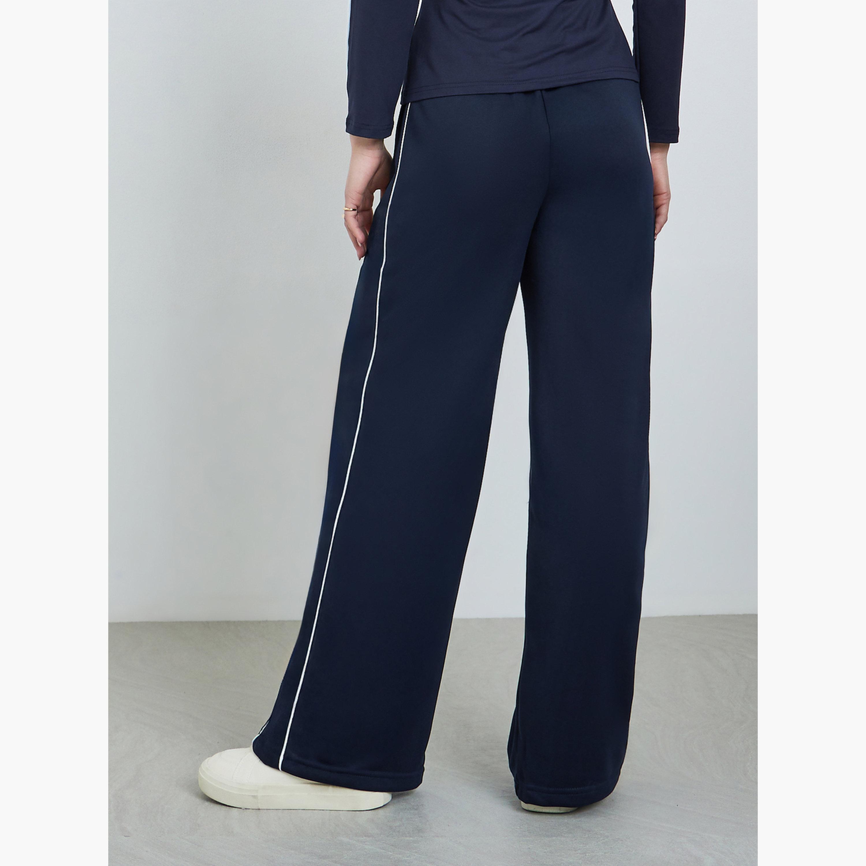 Styli Navy Blue Wide Leg Joggers with Side Stripe-women-clothing-bottoms-joggers-image-3