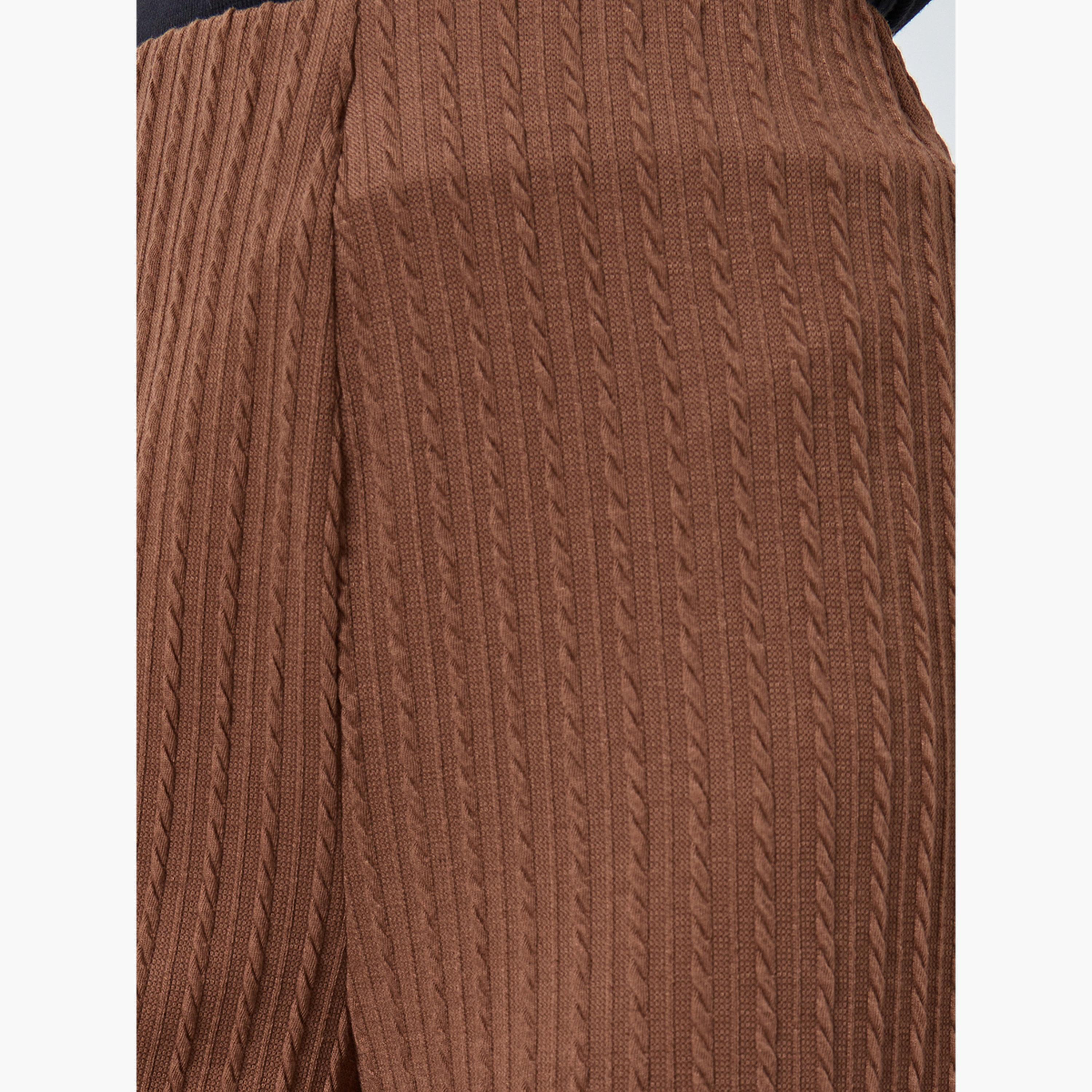 Styli Women Brown Textured Cable Knit Straight Leg Joggers-women-clothing-bottoms-joggers-image-3