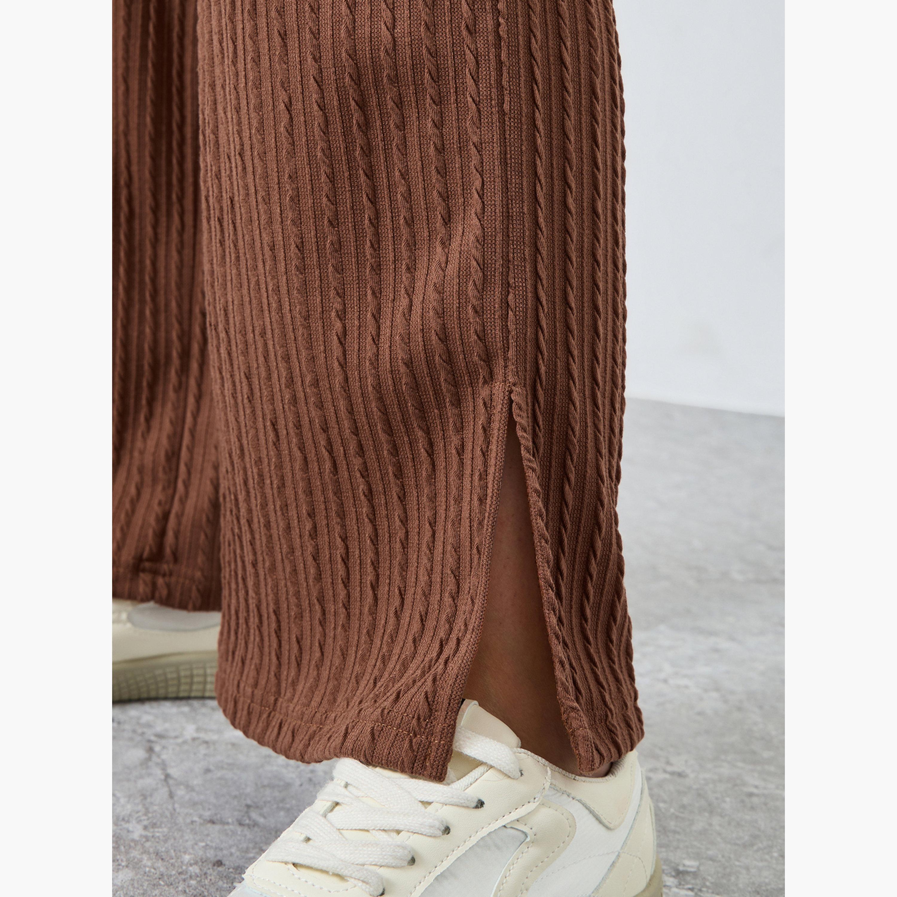 Styli Women Brown Textured Cable Knit Straight Leg Joggers-women-clothing-bottoms-joggers-image-4