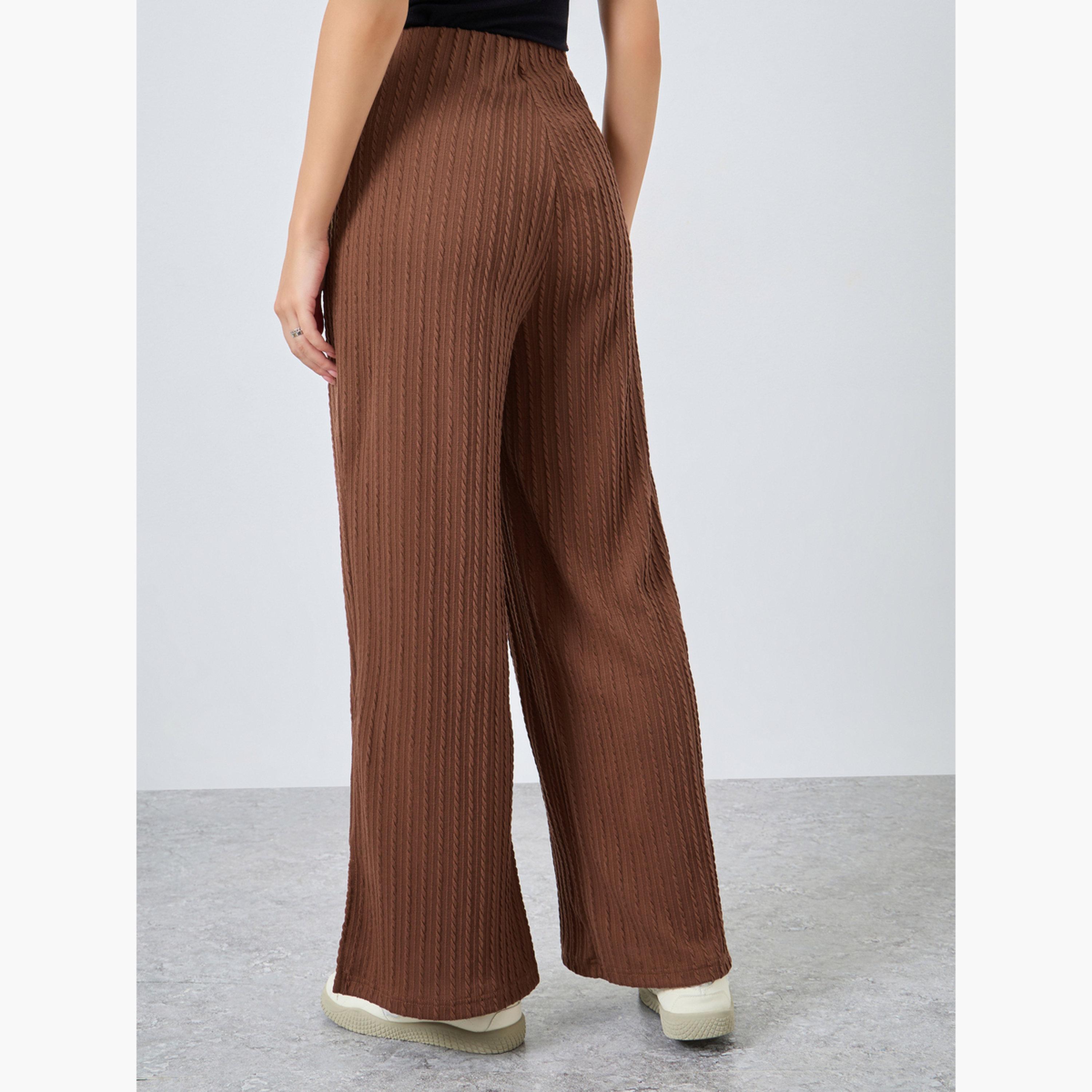 ستايلي - بنطال رياضي بني اللون من نسيج كابلي بساق مستقيمة-women-clothing-bottoms-joggers-image-5