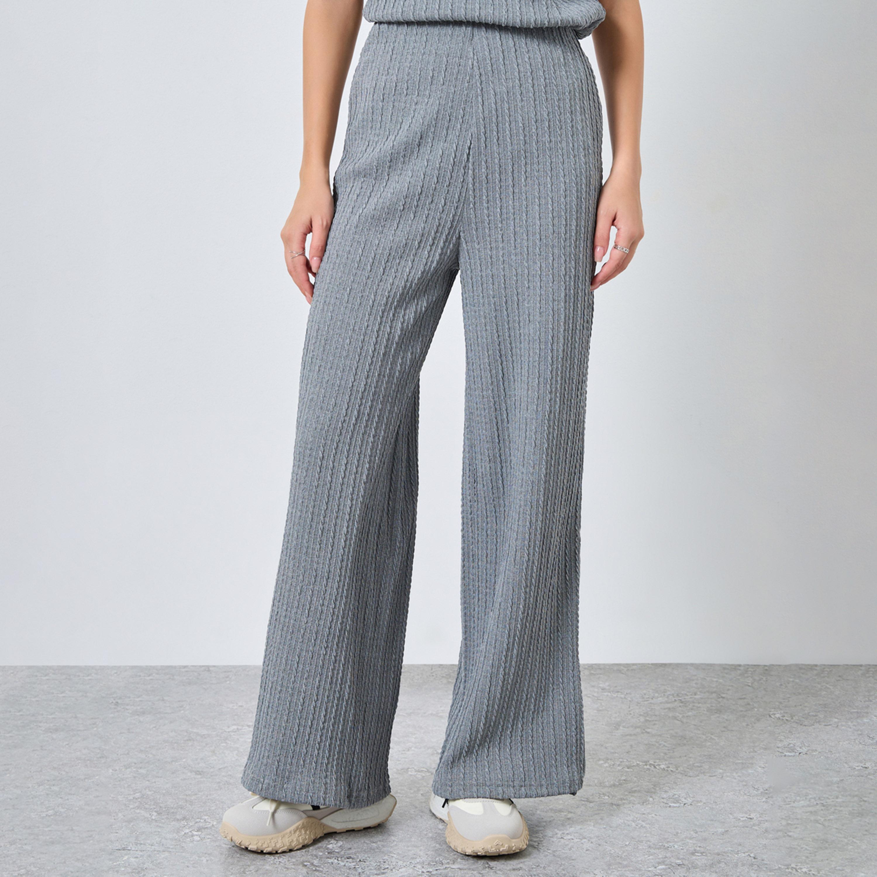 ستايلي - بنطال رياضي كابل رمادي اللون بقصّة ساق مستقيمة-women-clothing-bottoms-joggers-image-1