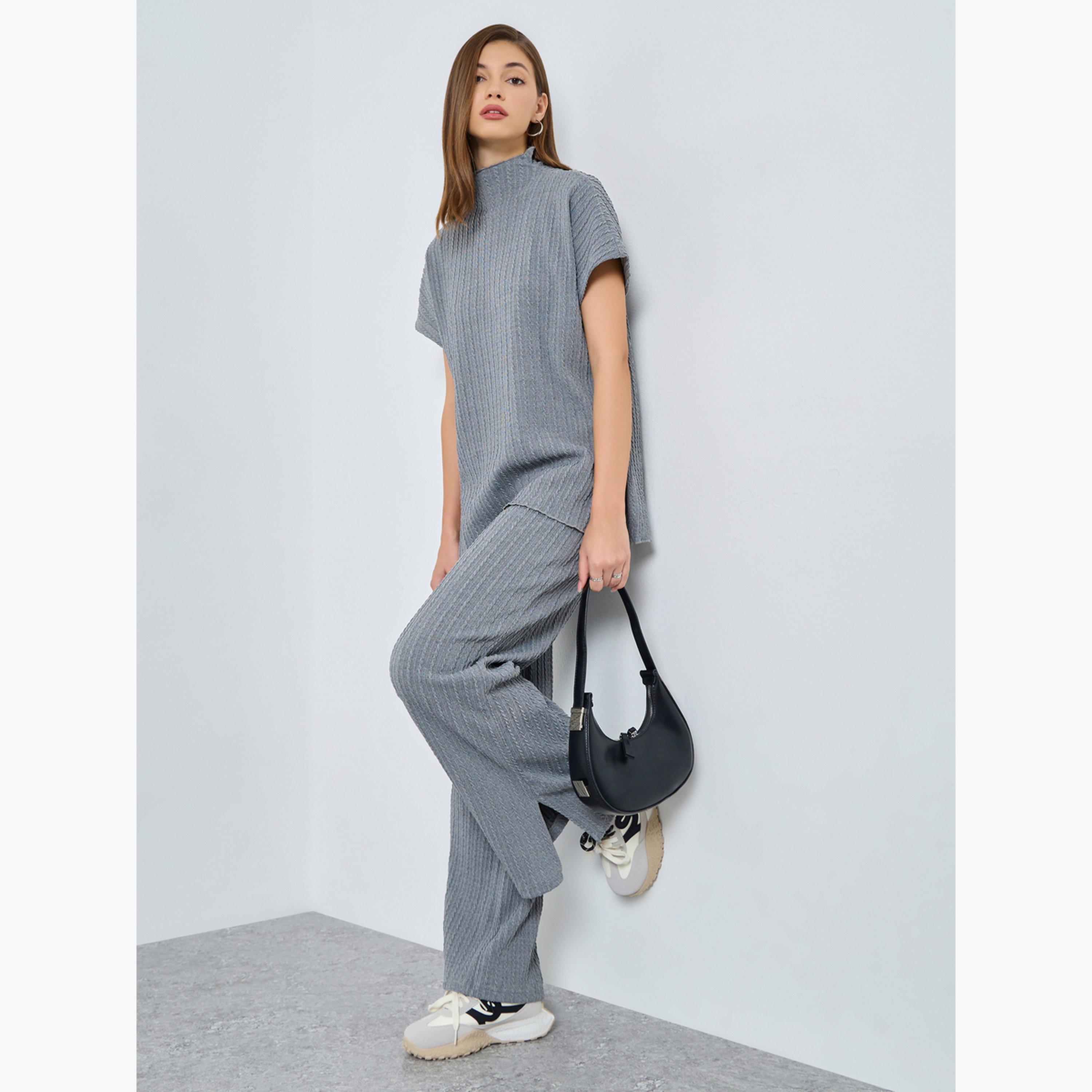 ستايلي - بنطال رياضي كابل رمادي اللون بقصّة ساق مستقيمة-women-clothing-bottoms-joggers-image-2