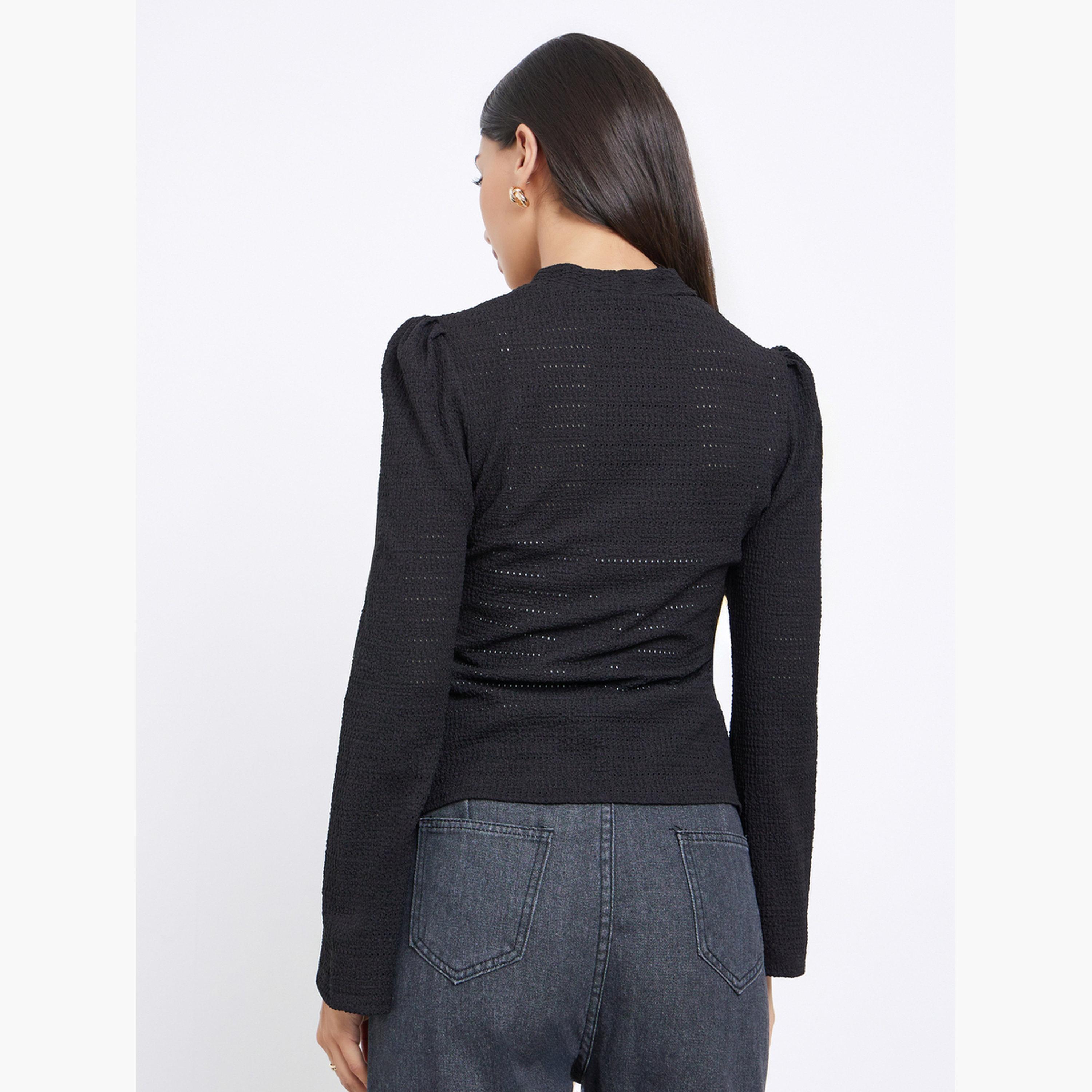 ستايلي - بلوزة سوداء محبوكة بأكمام طويلة للنساء-women-clothing-tshirts-image-5