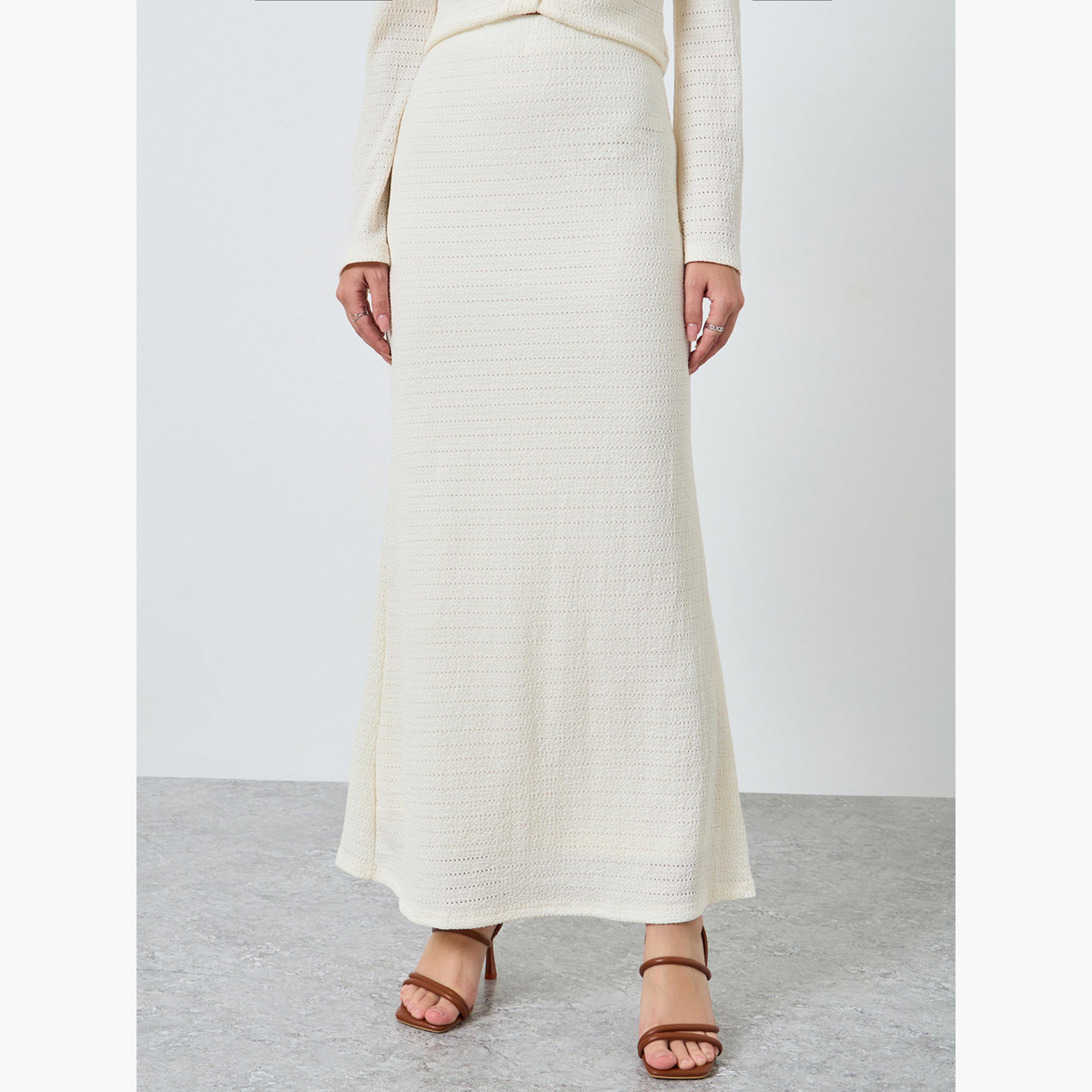 Styli Women Cream Textured Maxi Column Skirt-women-clothing-bottoms-skirts-image-1