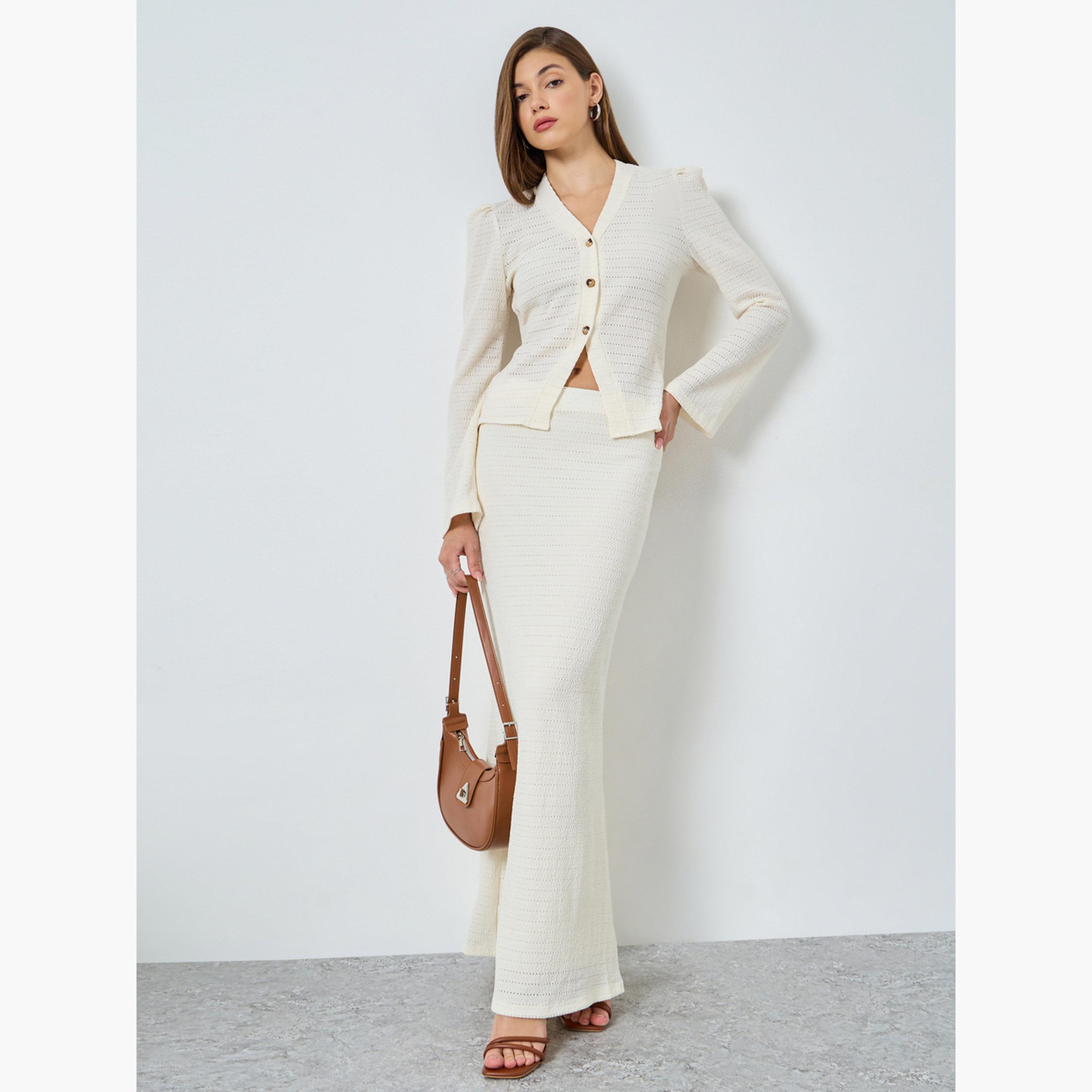 Styli Women Cream Textured Maxi Column Skirt-women-clothing-bottoms-skirts-image-2
