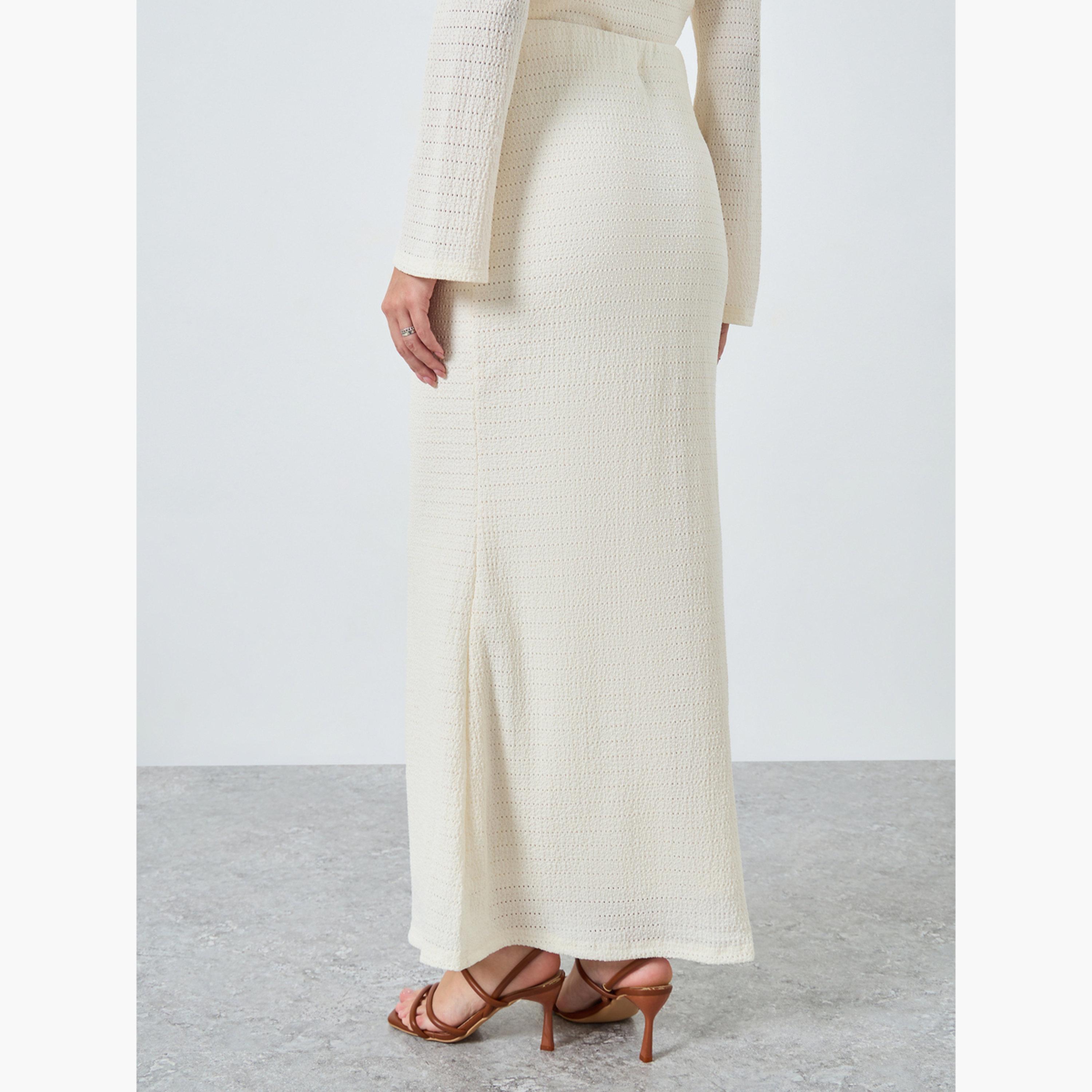 Styli Women Cream Textured Maxi Column Skirt-women-clothing-bottoms-skirts-image-3