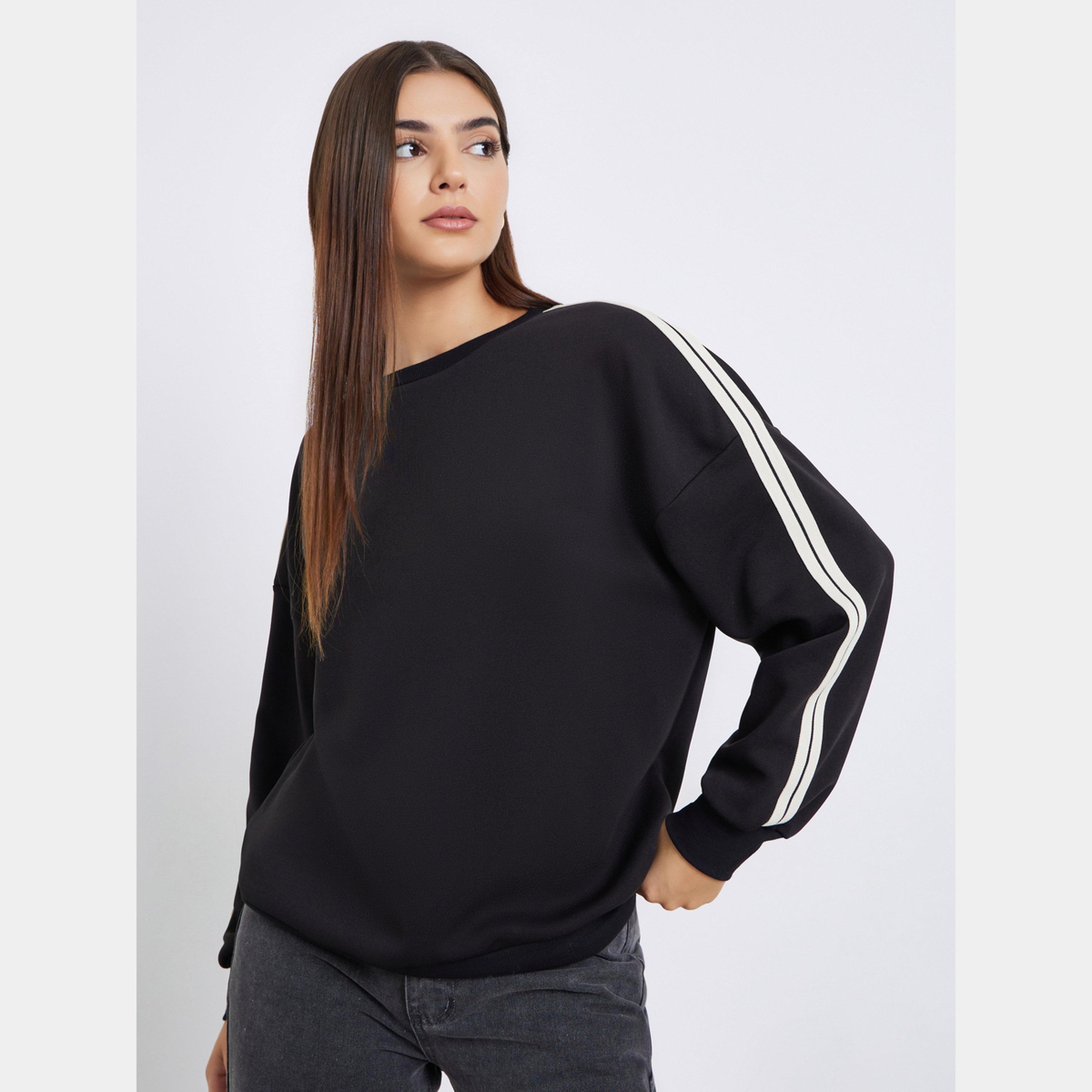 Styli Oversized Longline Sweatshirt with Taping Detail-women-winterwear-hoodiesandsweatshirts-sweatshirts-image-1