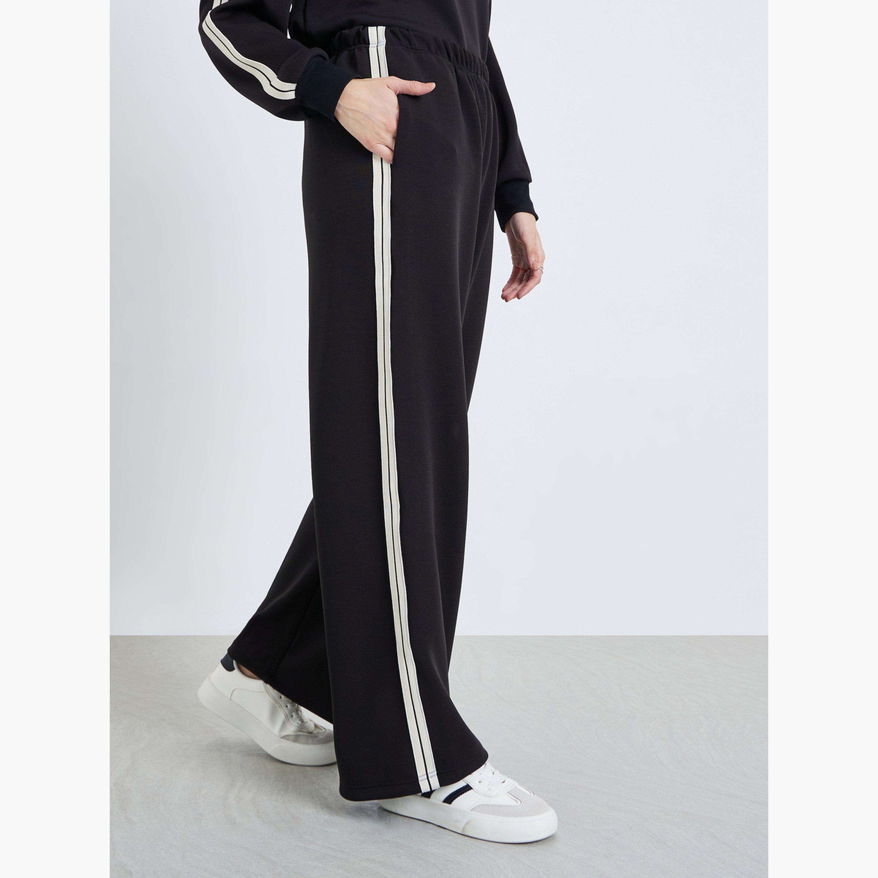 Styli Women Black Wide Leg Joggers with Stripe Detail-women-clothing-bottoms-joggers-image-2