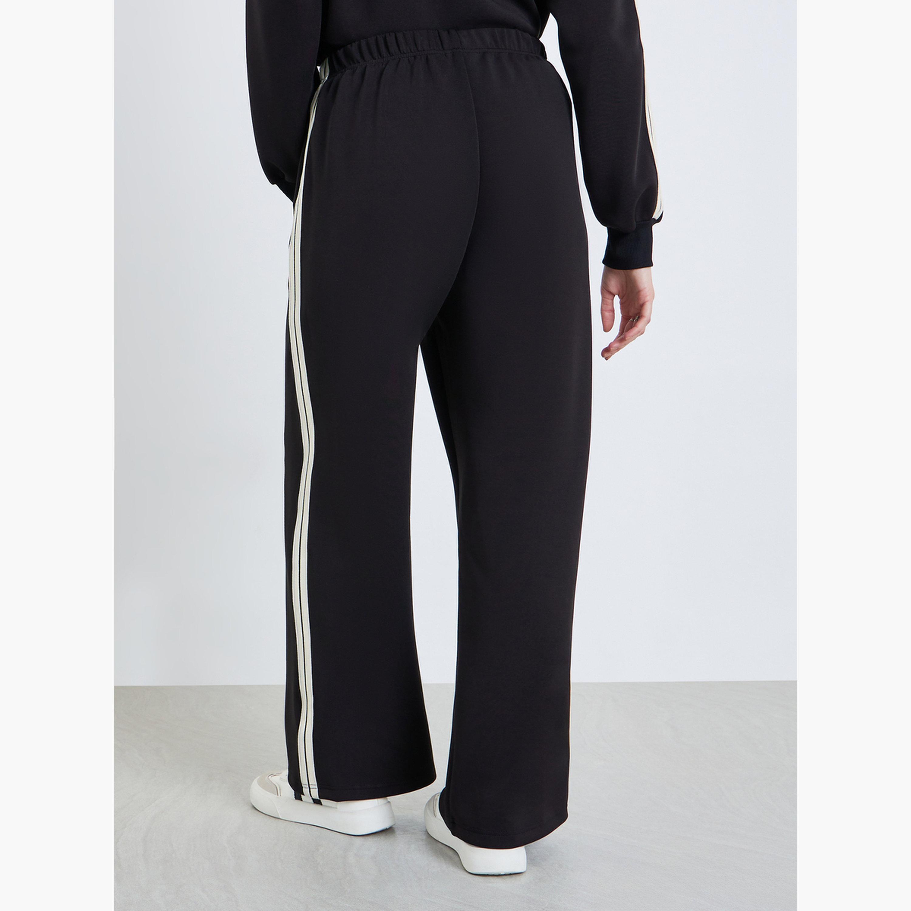 Styli Women Black Wide Leg Joggers with Stripe Detail-women-clothing-bottoms-joggers-image-4
