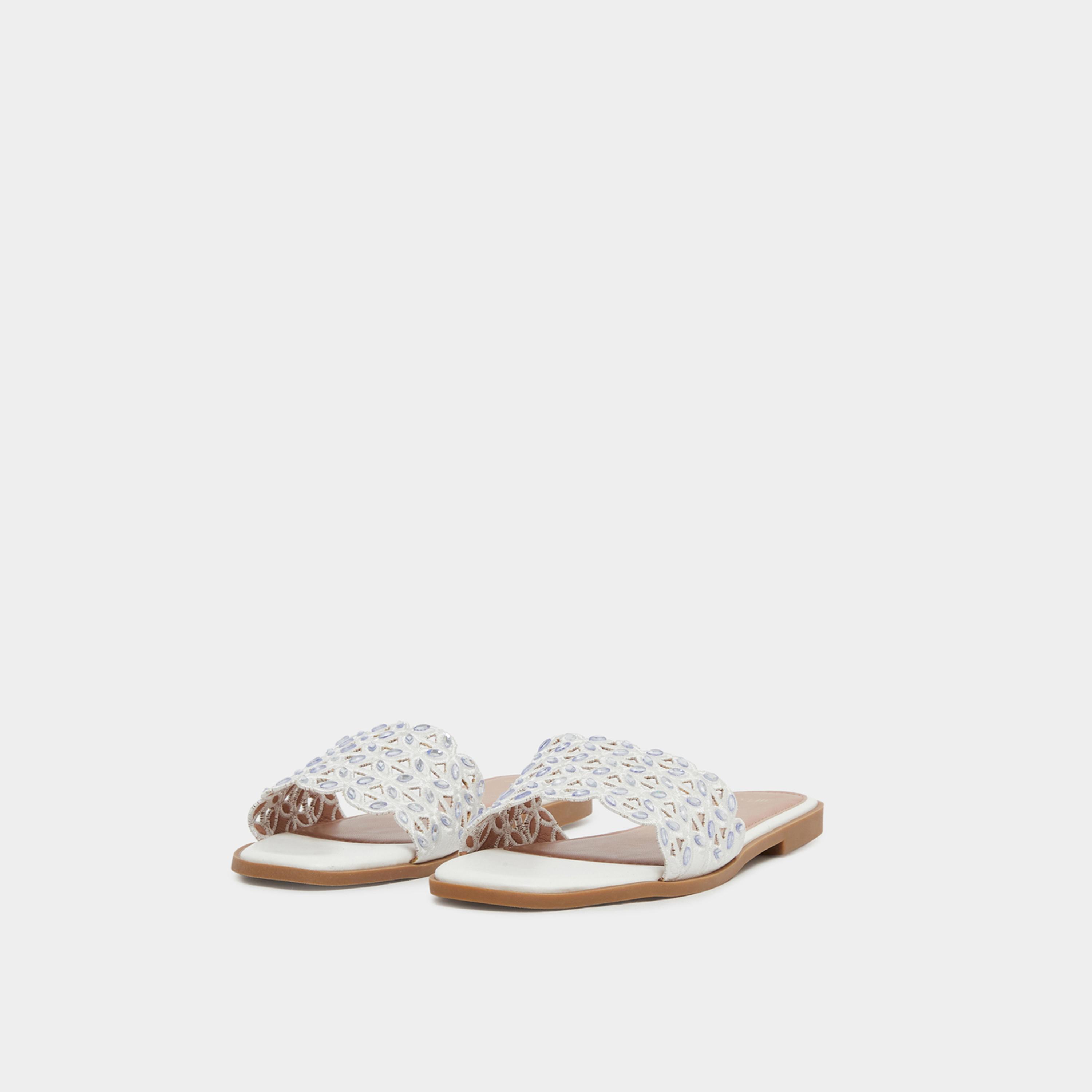 Styli White Embellished Flat Sandals-women-shoes-sandals-flats-image-1