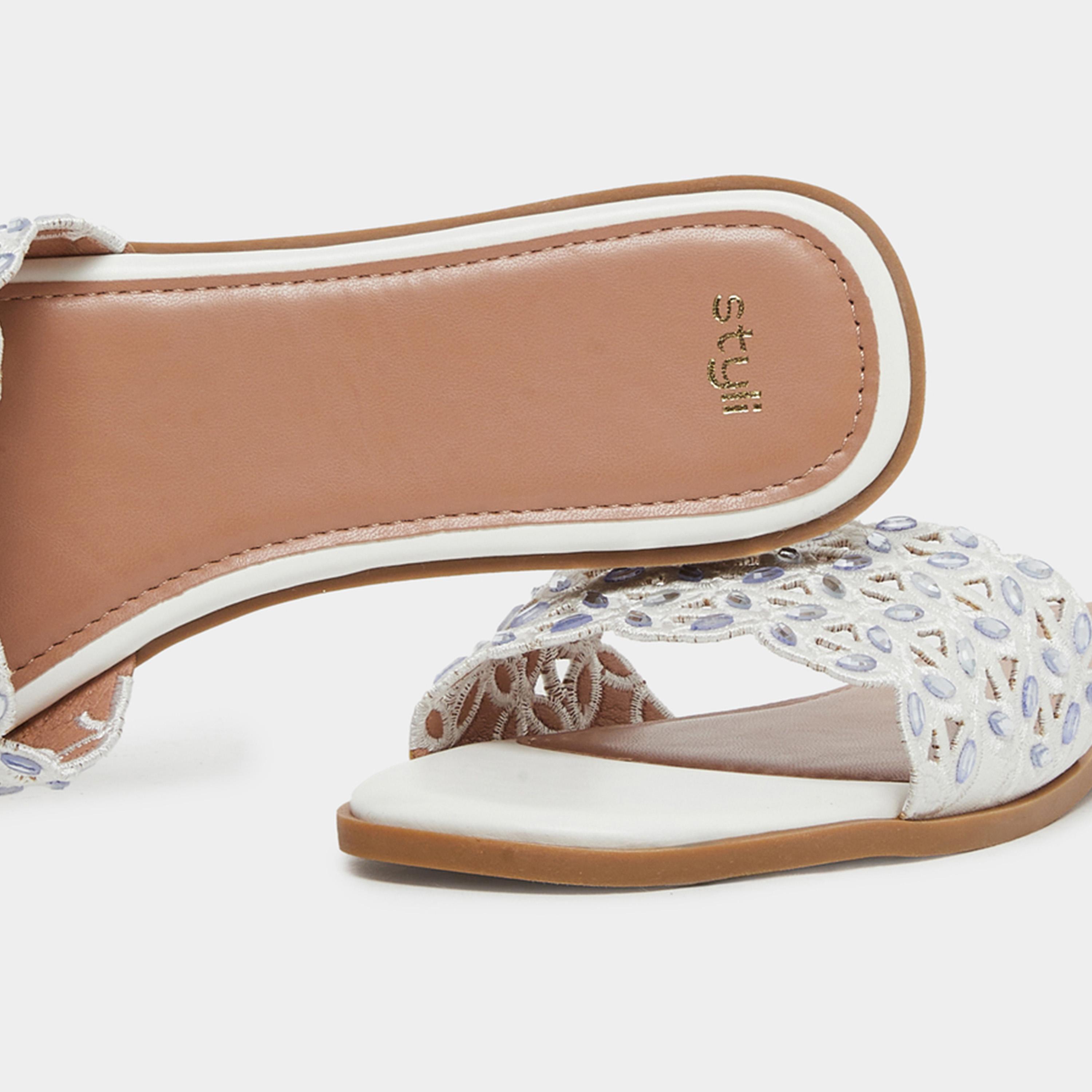 Styli White Embellished Flat Sandals-women-shoes-sandals-flats-image-4