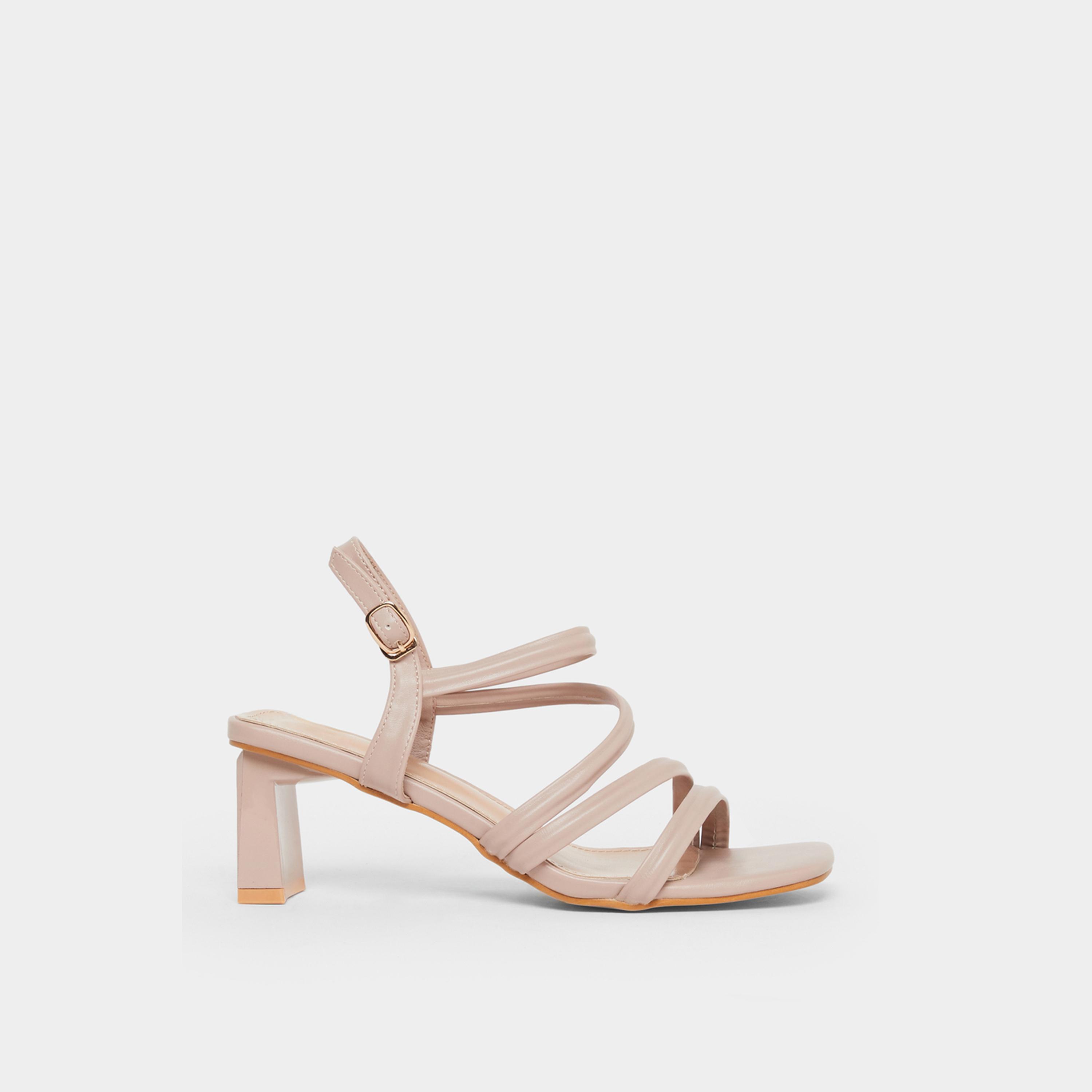 ستايلي - صندل بكعب عريض وأحزمة سادة للنساء-women-shoes-sandals-heeled-image-3