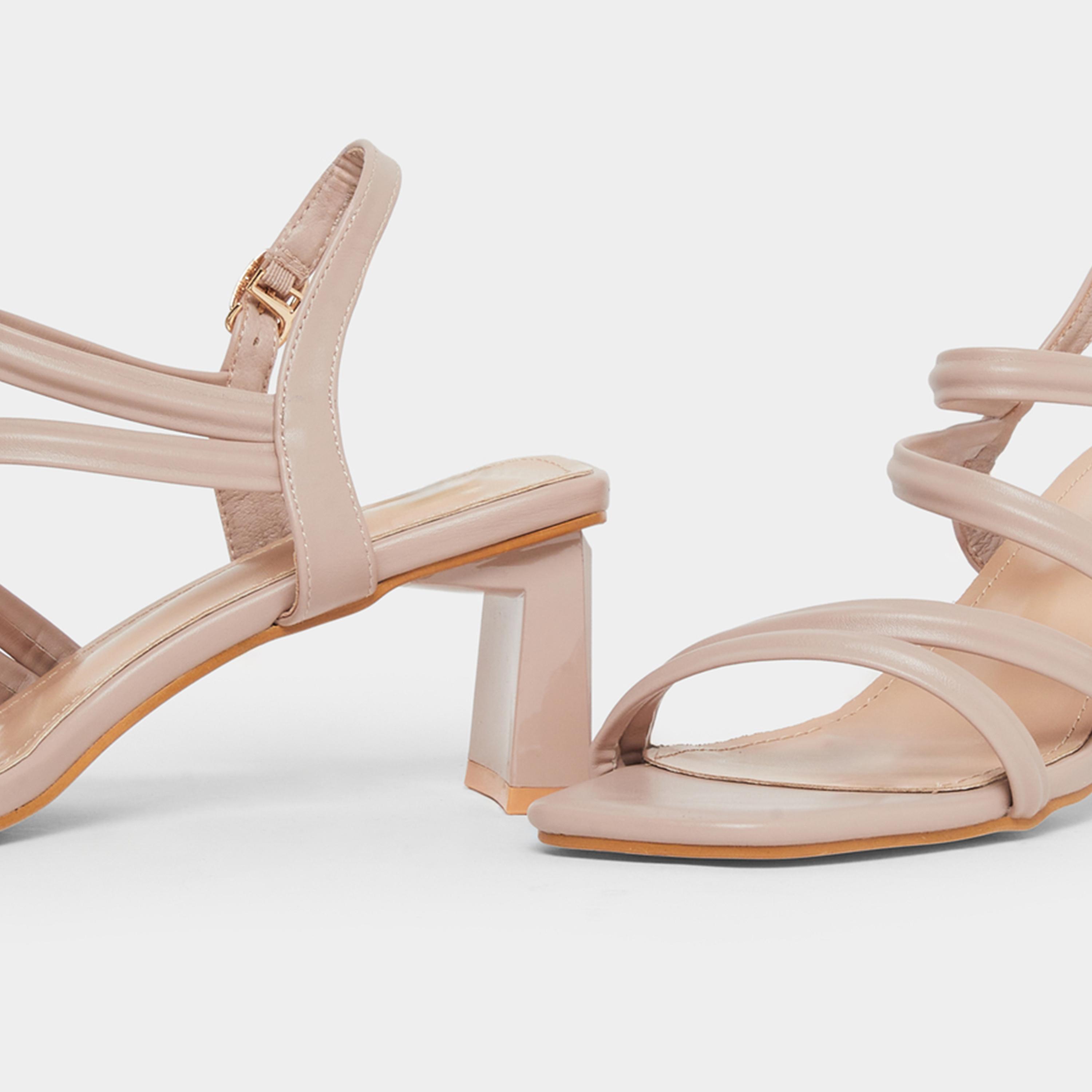 ستايلي - صندل بكعب عريض وأحزمة سادة للنساء-women-shoes-sandals-heeled-image-4