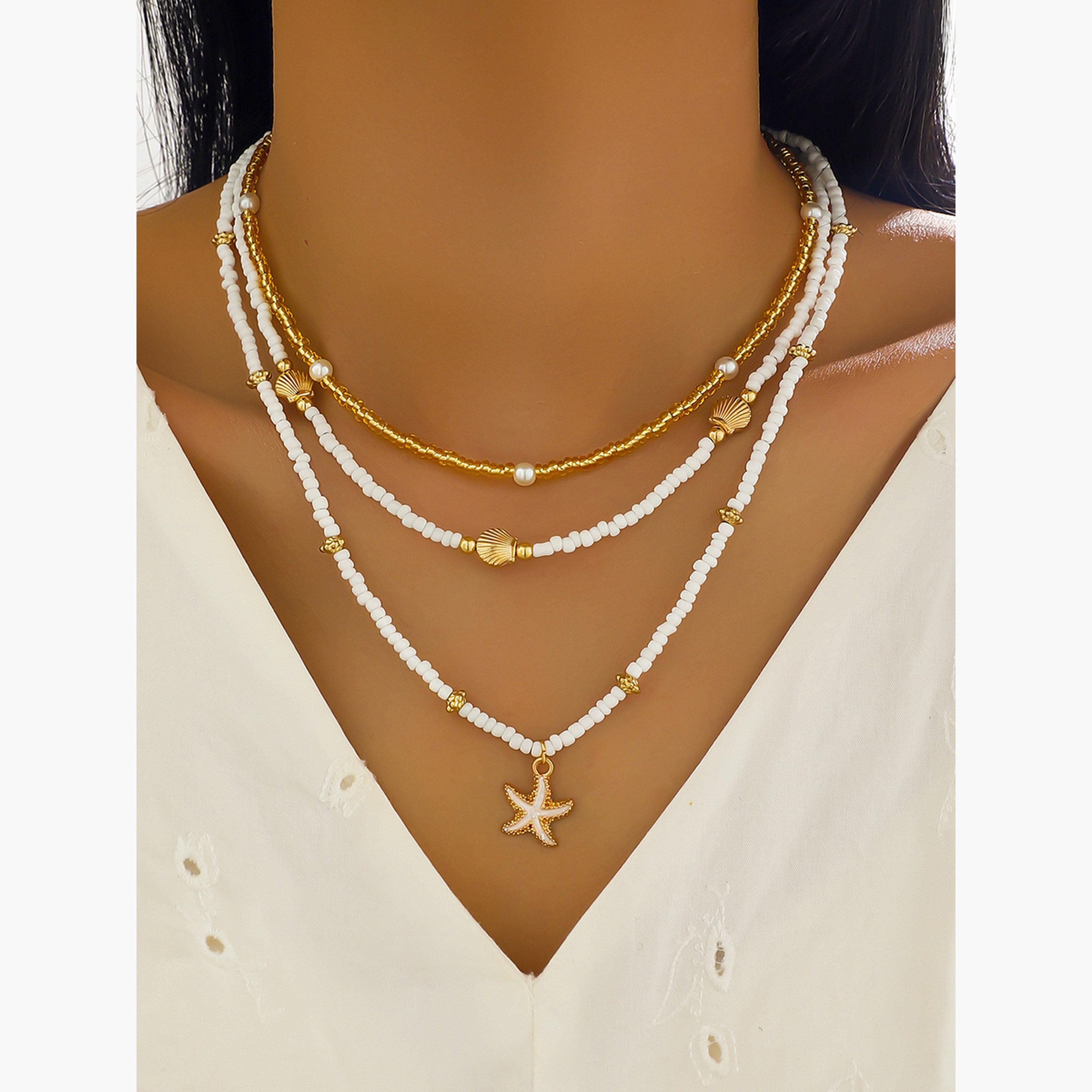 Take Two Women  Set of 3 - Beaded Necklace with Shell Decor-women-watchesandjewellery-jewellery-necklacesandpendants-image-2