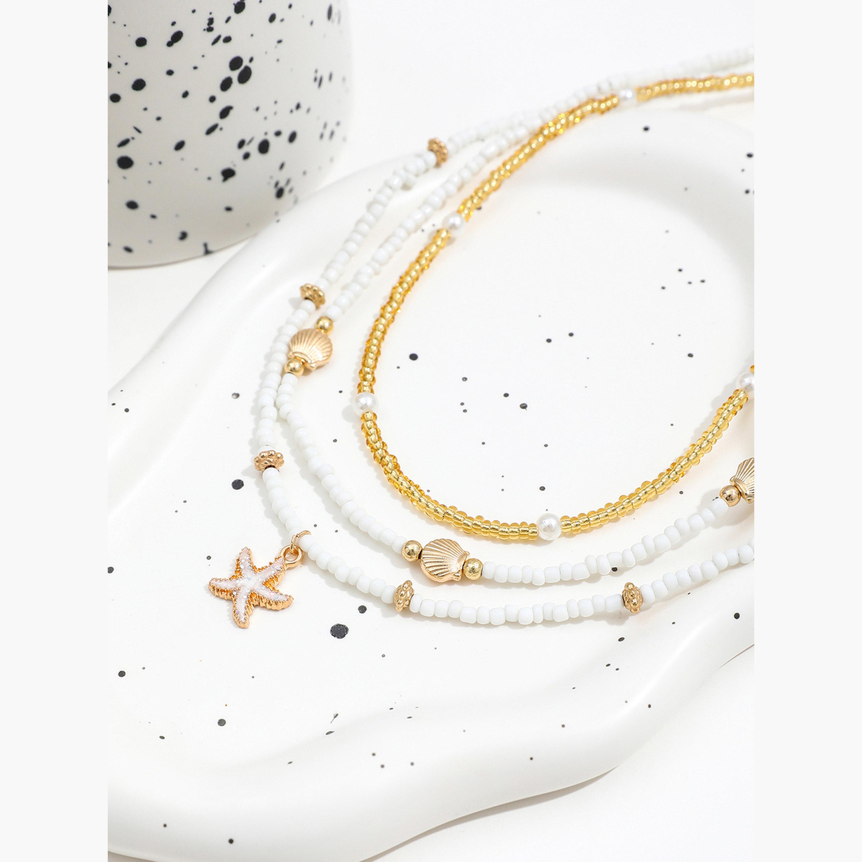 تيك تو - مجموعة من 3 قطع - قلادة من الخرز مع ديكور صدفي-women-watchesandjewellery-jewellery-necklacesandpendants-image-4
