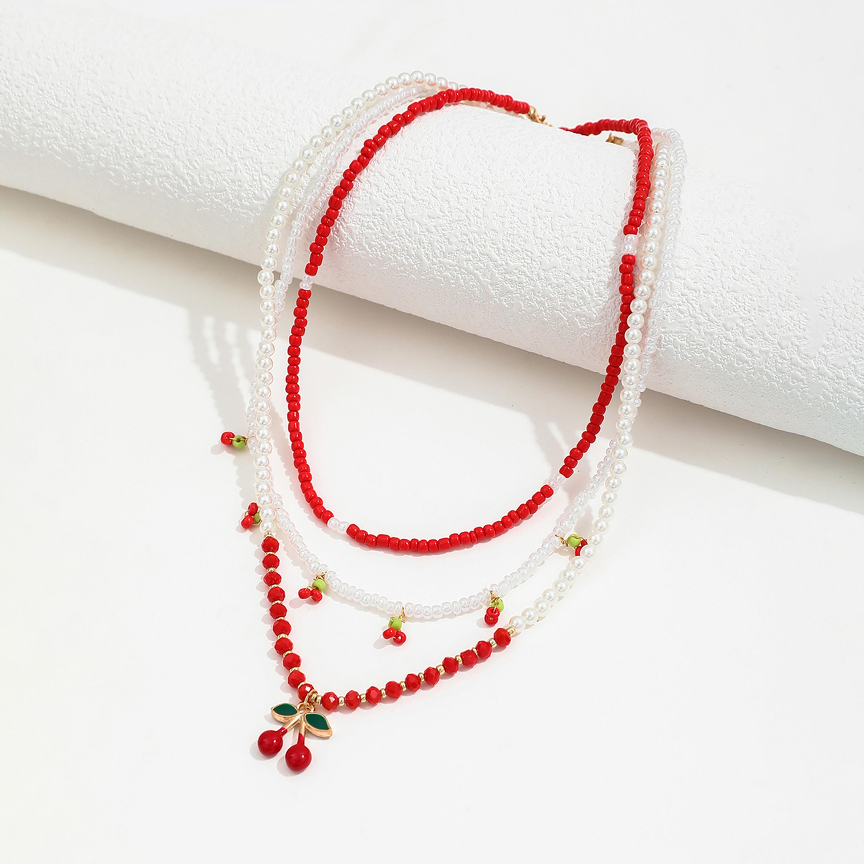 تيك تو - مجموعة من 3 قطع - قلادة من الخرز مزينة بالكرز-women-watchesandjewellery-jewellery-necklacesandpendants-image-1