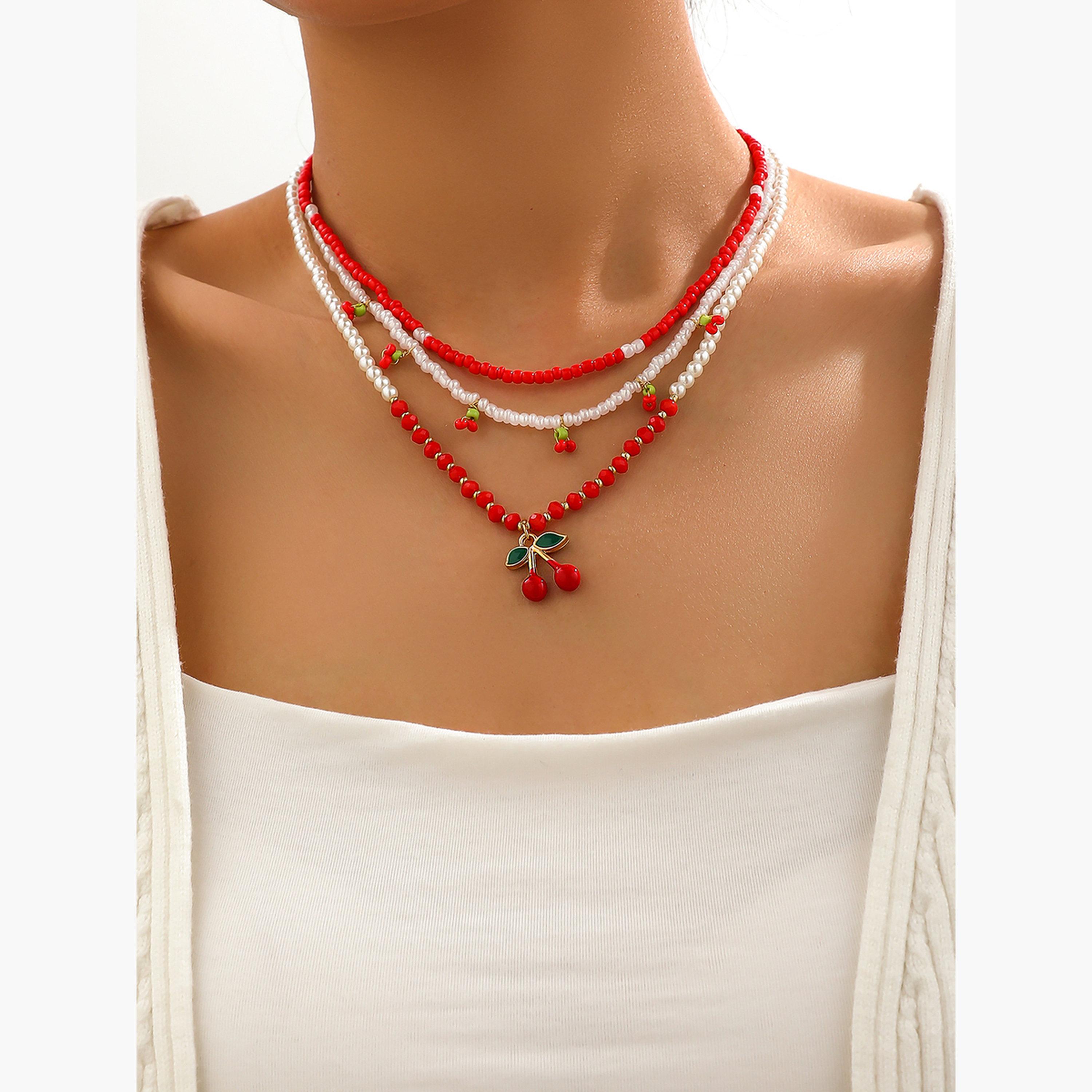 تيك تو - مجموعة من 3 قطع - قلادة من الخرز مزينة بالكرز-women-watchesandjewellery-jewellery-necklacesandpendants-image-3