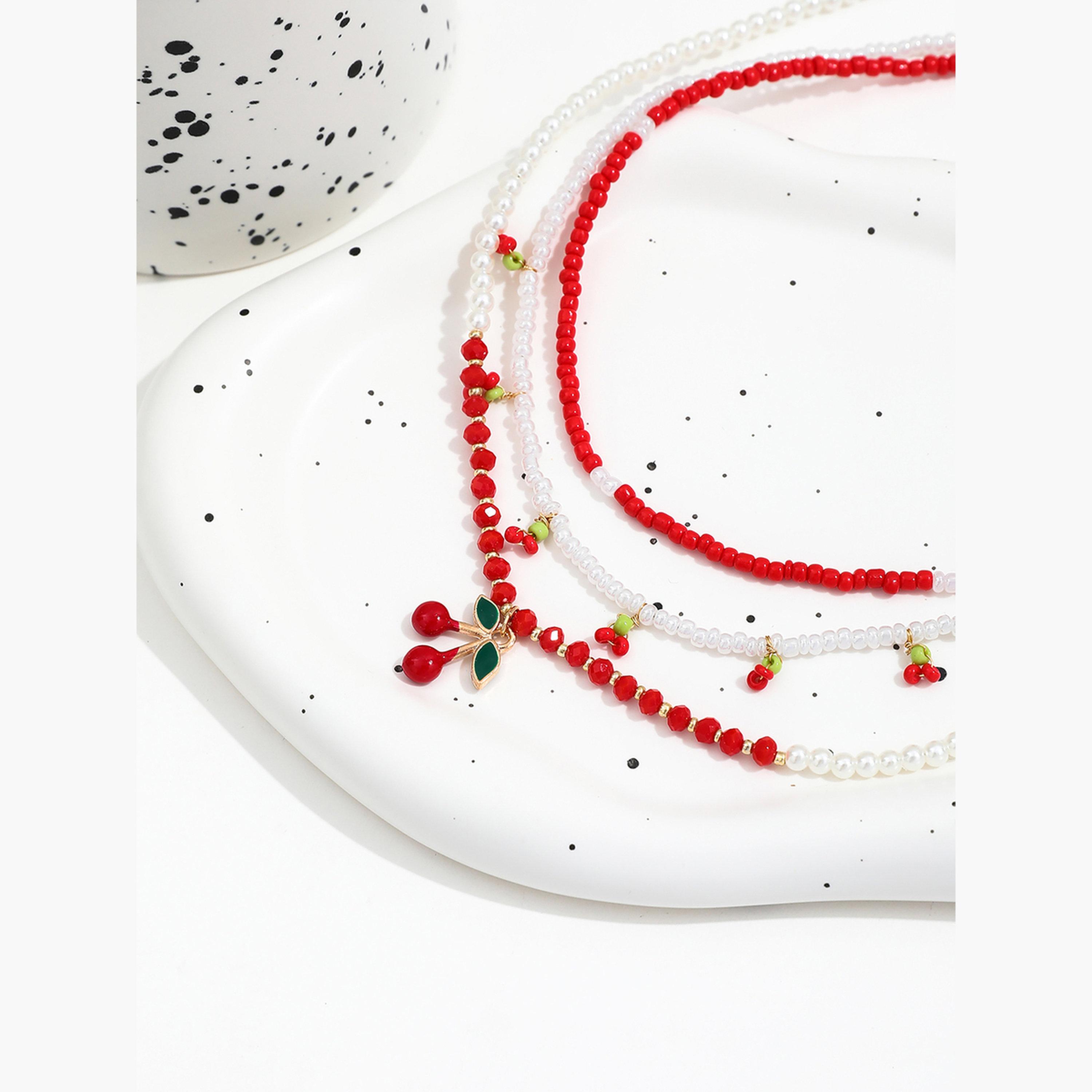 تيك تو - مجموعة من 3 قطع - قلادة من الخرز مزينة بالكرز-women-watchesandjewellery-jewellery-necklacesandpendants-image-4