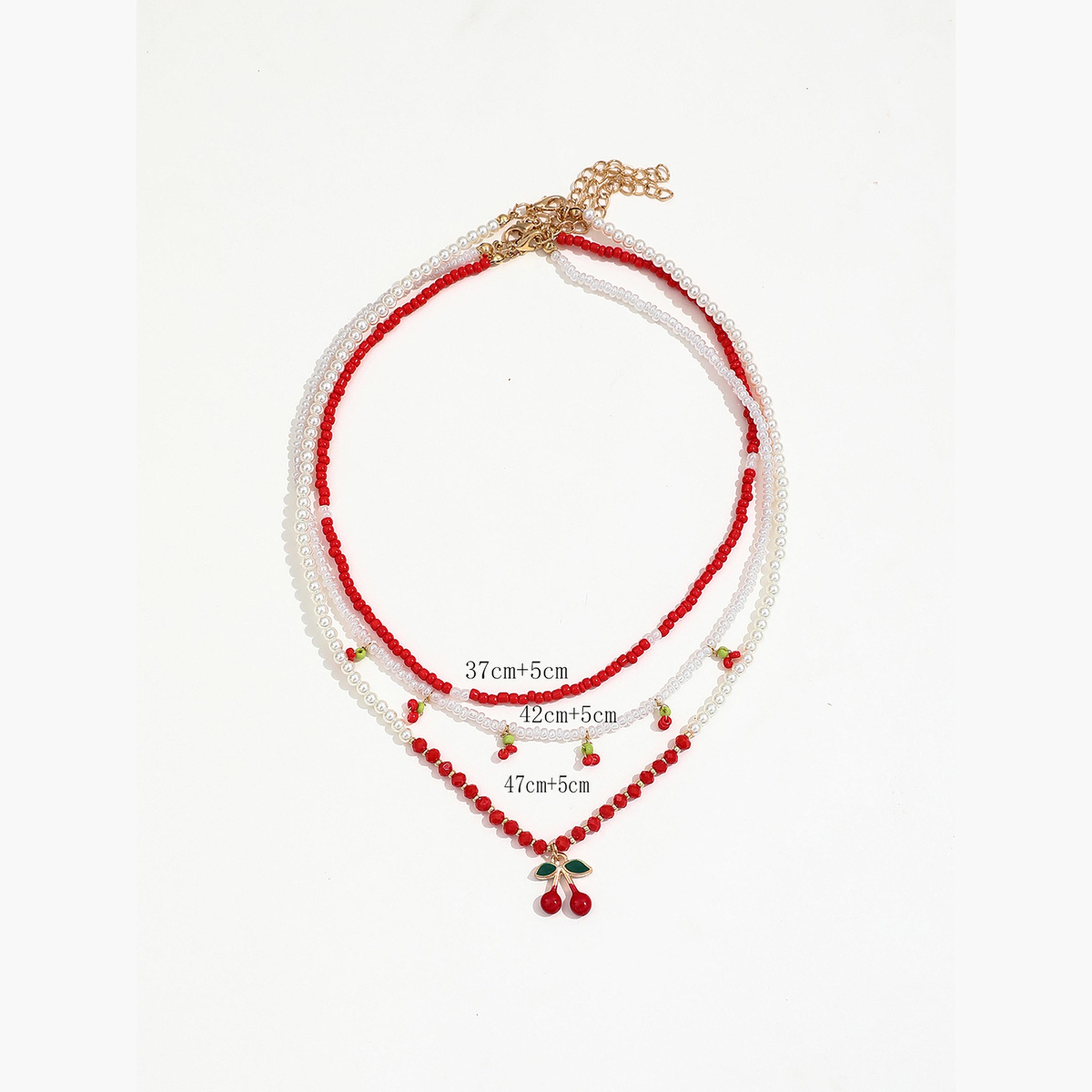 تيك تو - مجموعة من 3 قطع - قلادة من الخرز مزينة بالكرز-women-watchesandjewellery-jewellery-necklacesandpendants-image-5