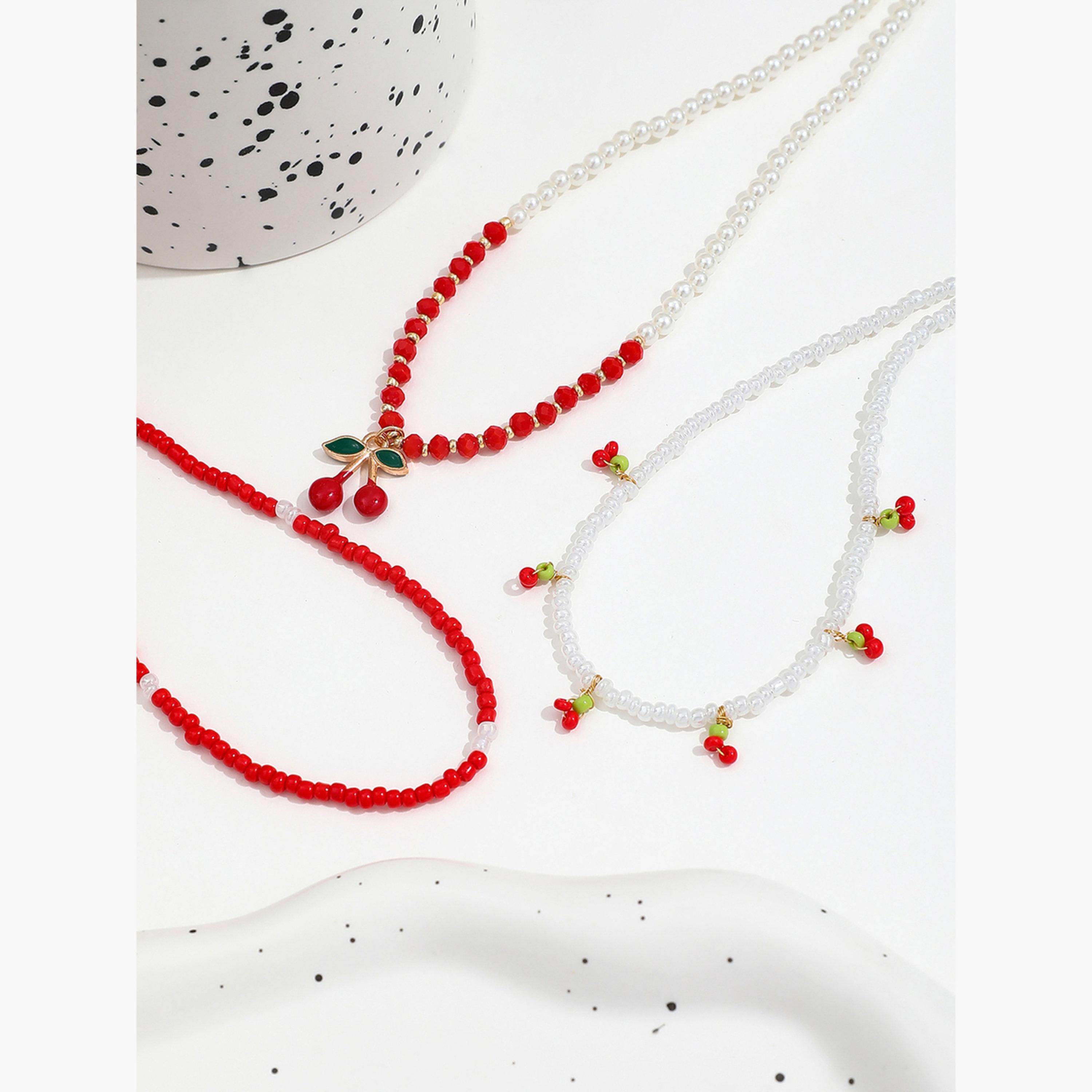 تيك تو - مجموعة من 3 قطع - قلادة من الخرز مزينة بالكرز-women-watchesandjewellery-jewellery-necklacesandpendants-image-6