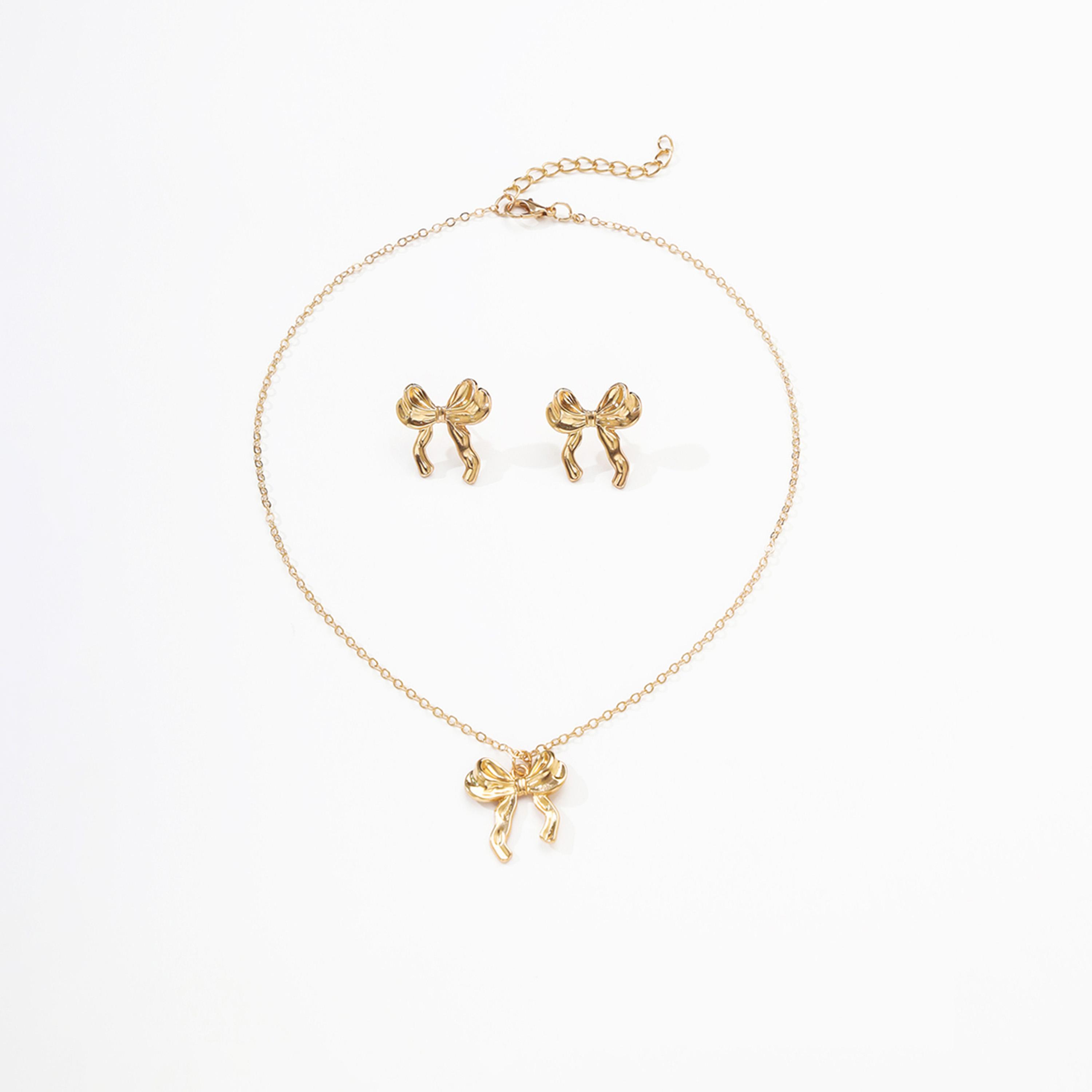 Take Two Women  2-Piece Bow Decor Necklace and Earrings Set-women-watchesandjewellery-jewellery-jewellerysets-image-1