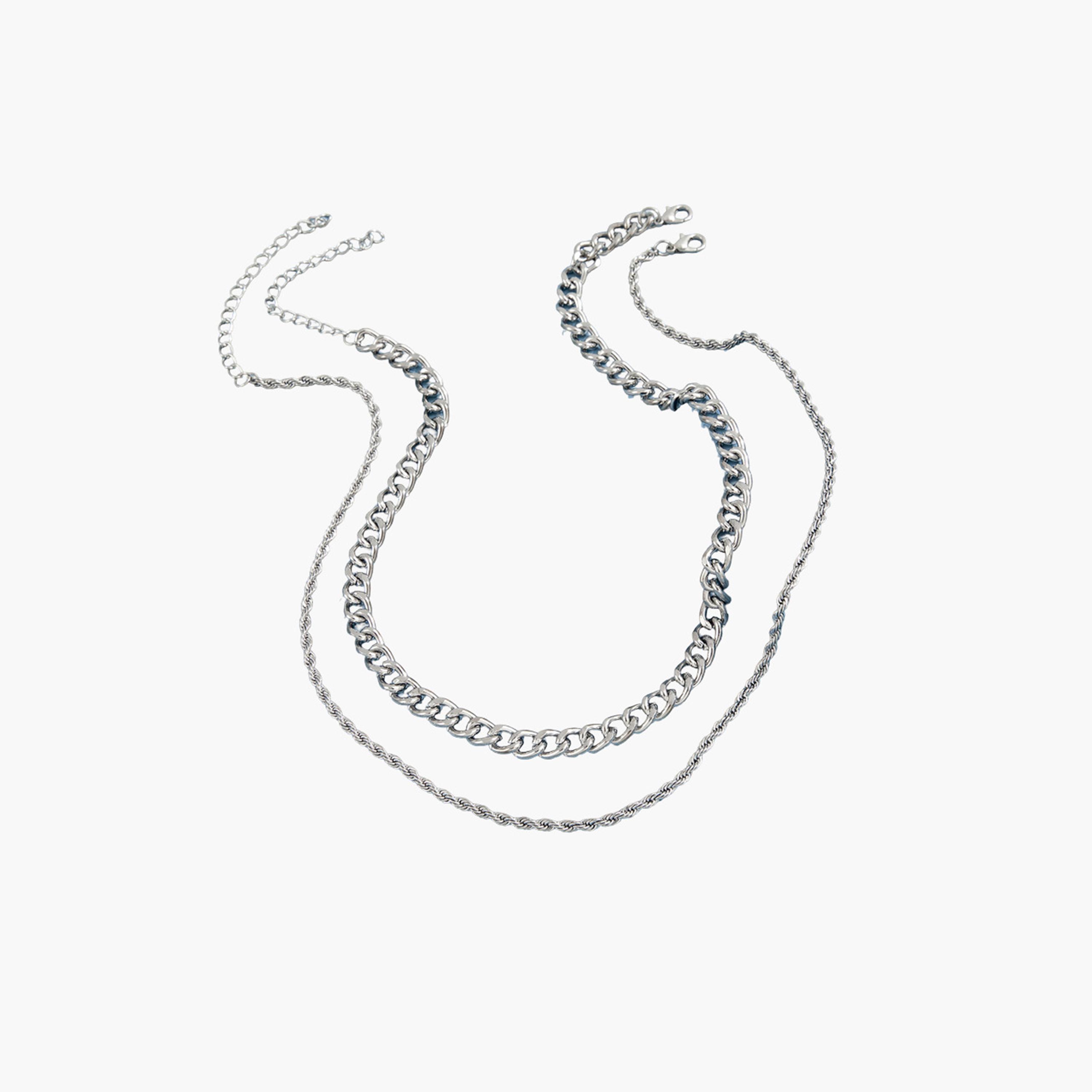Take Two Men Set of 2 - Silver Chain Necklace-men-watchesandjewellery-necklacesandpendants-image-1