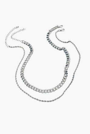 تيك تو - مجموعة من قطعتين - قلادة سلسلة فضية-men-watchesandjewellery-necklacesandpendants-image-1
