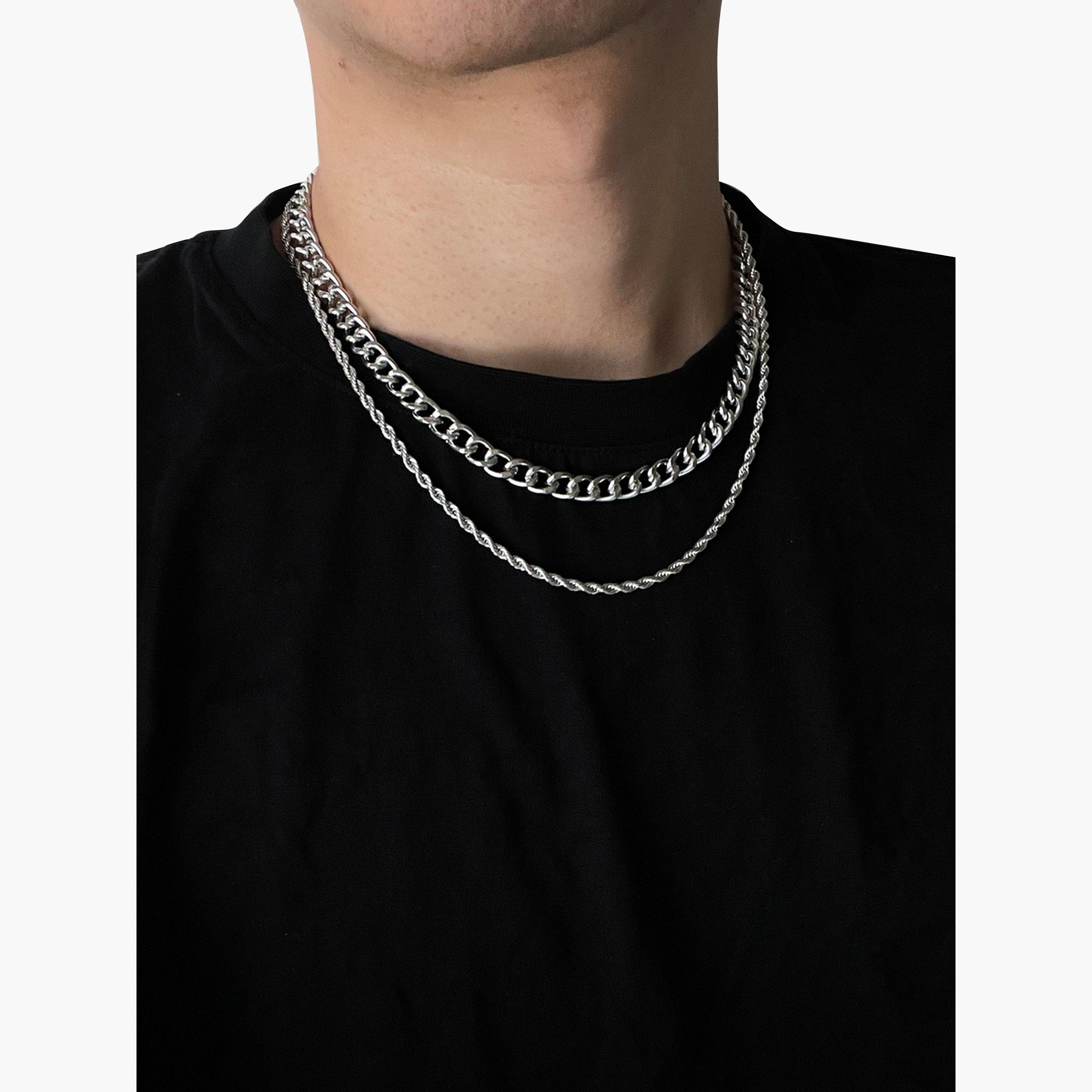 Take Two Men Set of 2 - Silver Chain Necklace-men-watchesandjewellery-necklacesandpendants-image-2