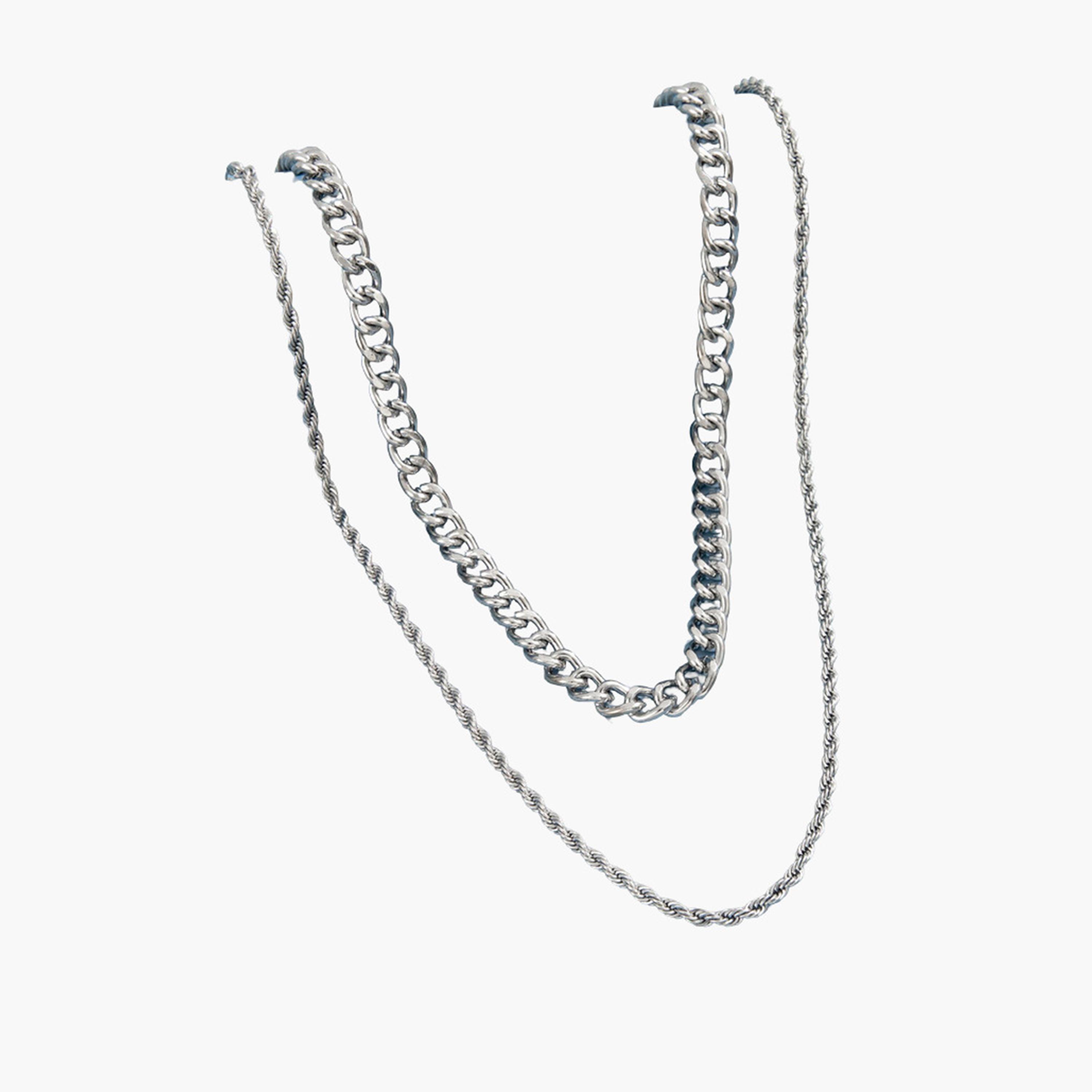 Take Two Men Set of 2 - Silver Chain Necklace-men-watchesandjewellery-necklacesandpendants-image-3