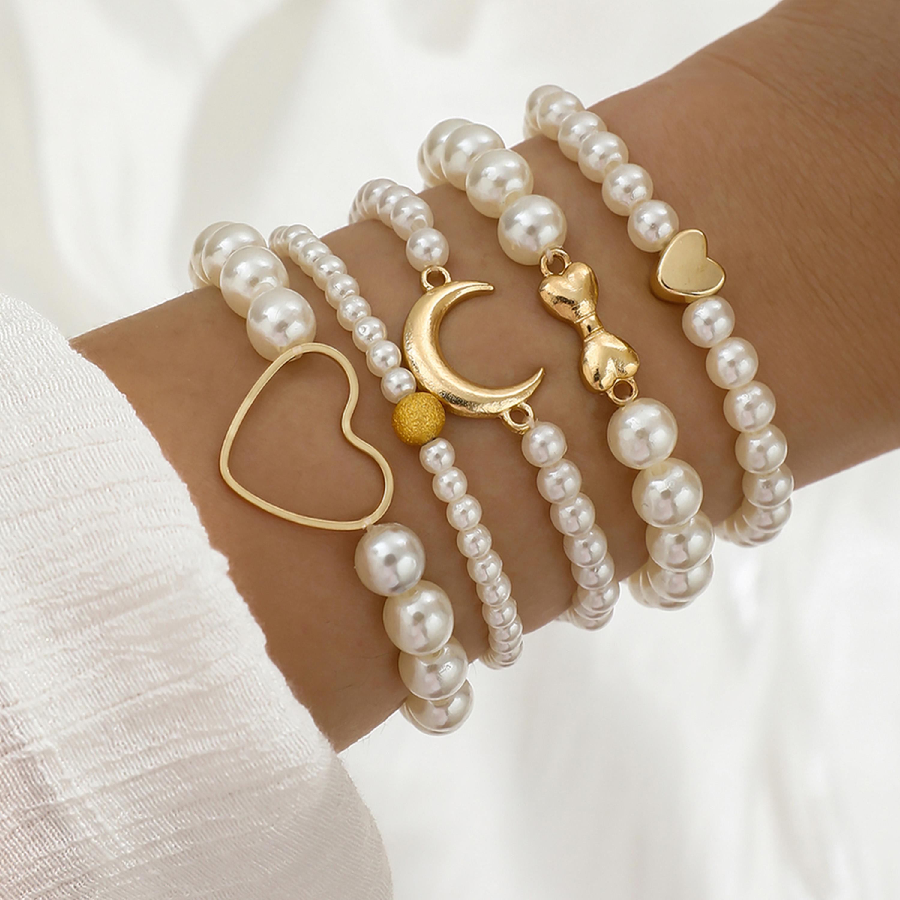 تيك تو - مجموعة من 5 أساور مزينة بقلب من اللؤلؤ الصناعي-women-watchesandjewellery-jewellery-banglesandbracelets-image-2