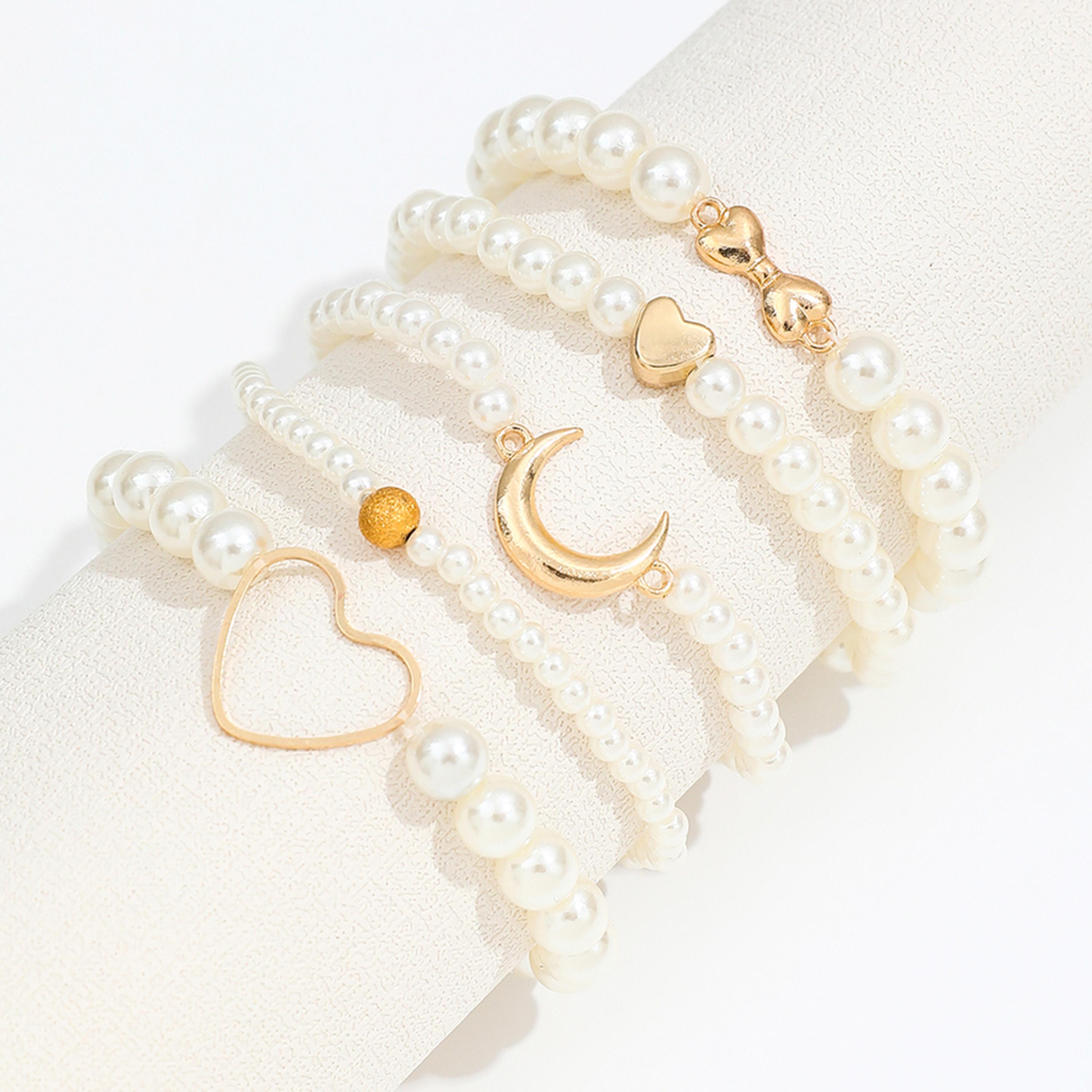 تيك تو - مجموعة من 5 أساور مزينة بقلب من اللؤلؤ الصناعي-women-watchesandjewellery-jewellery-banglesandbracelets-image-5