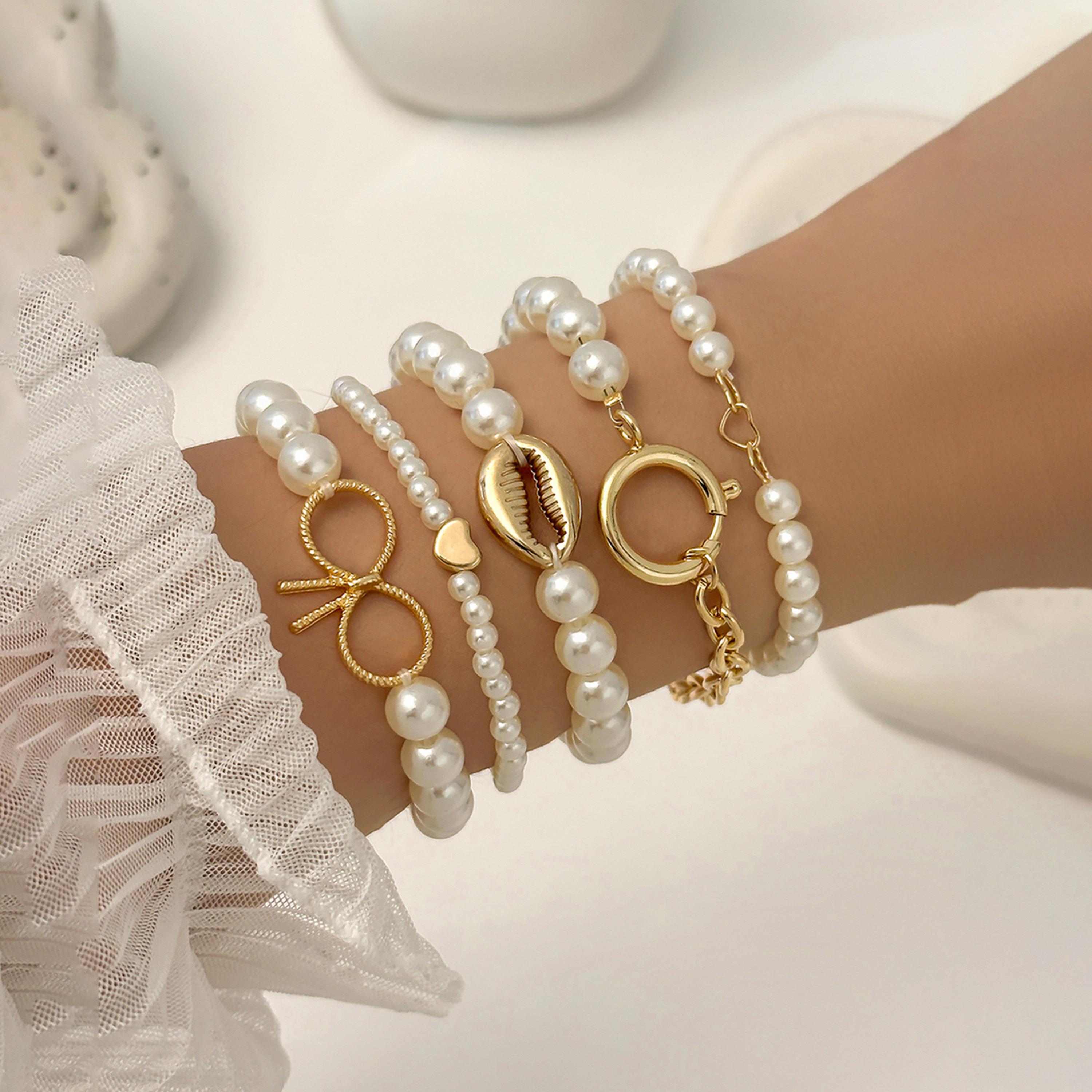تيك تو - طقم 5 أساور من اللؤلؤ الصناعي-women-watchesandjewellery-jewellery-banglesandbracelets-image-2