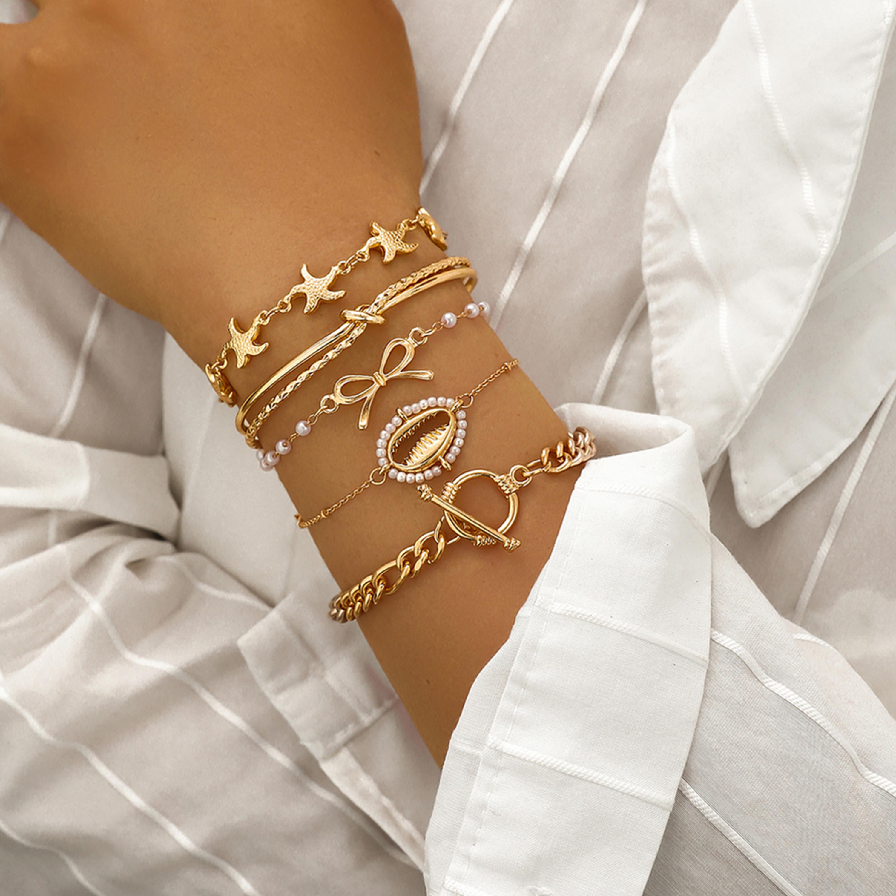 تيك تو - مجموعة من 5 أساور متنوعة مزينة بفيونكة-women-watchesandjewellery-jewellery-banglesandbracelets-image-2