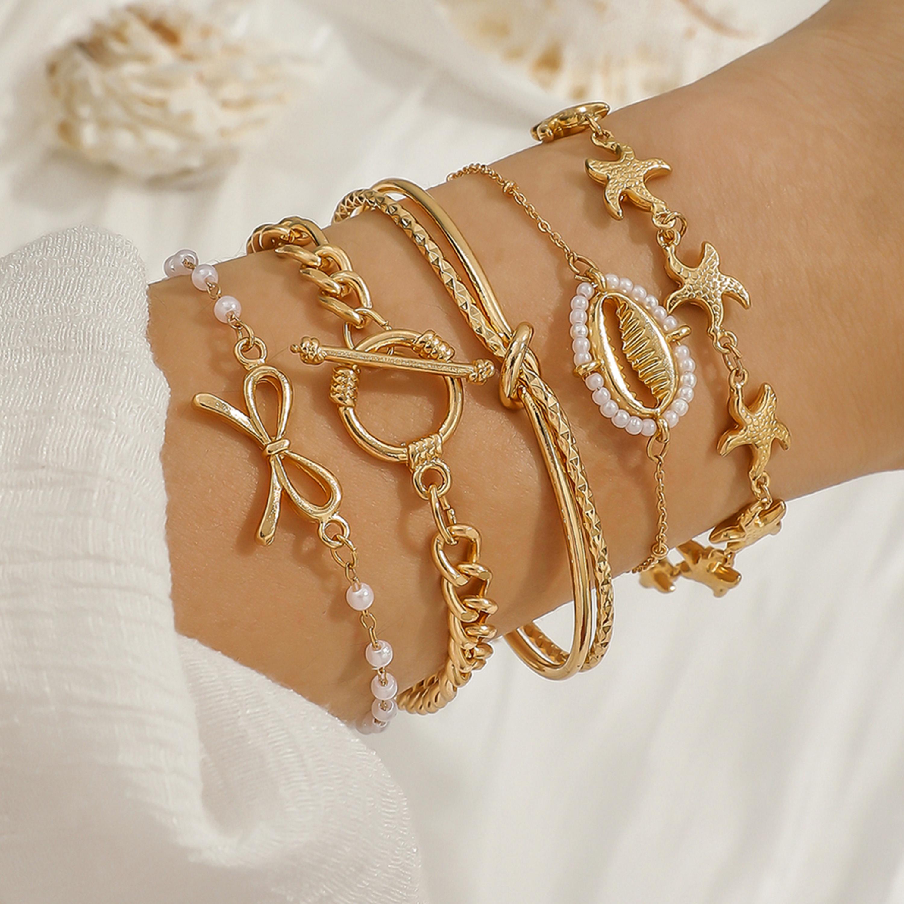تيك تو - مجموعة من 5 أساور متنوعة مزينة بفيونكة-women-watchesandjewellery-jewellery-banglesandbracelets-image-3