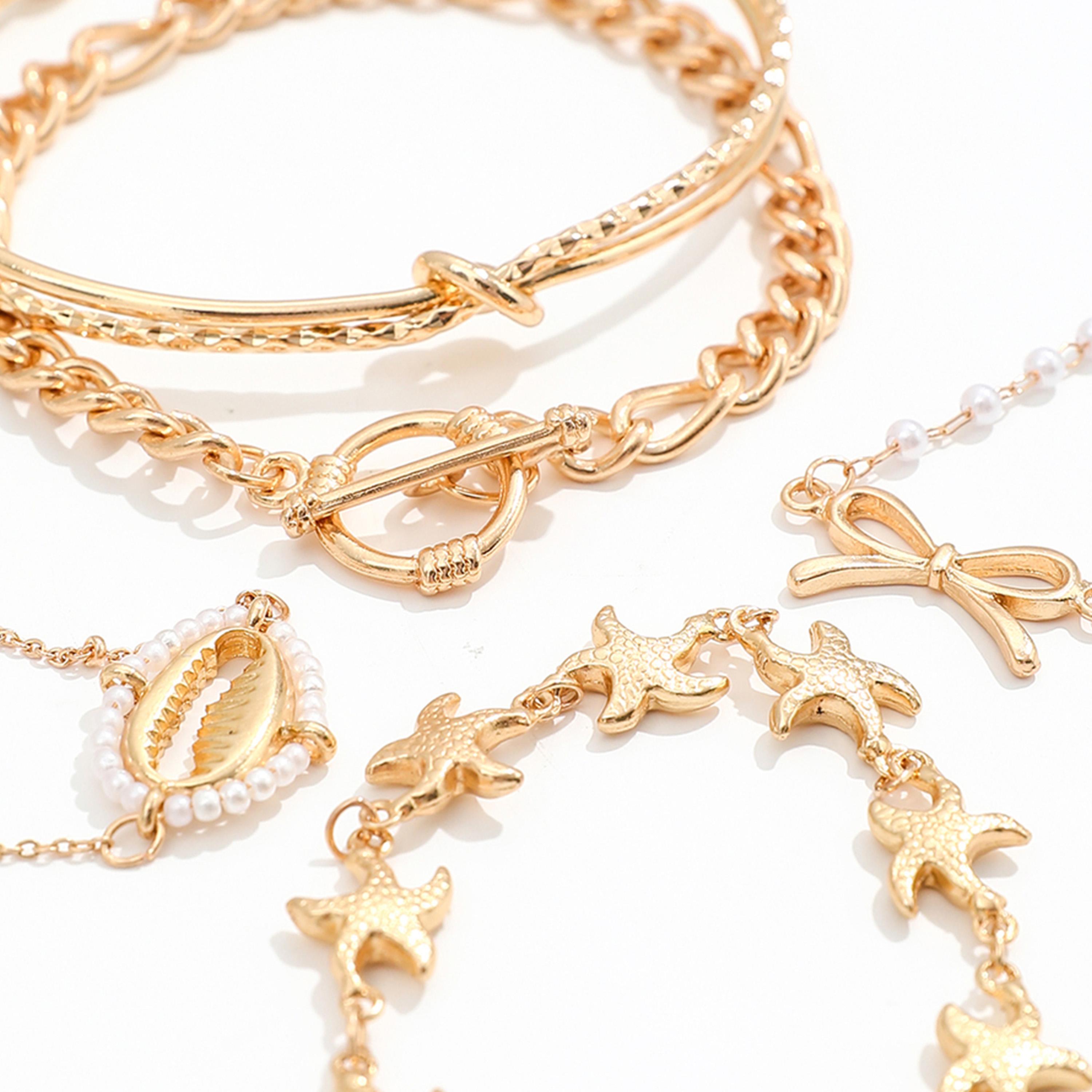 تيك تو - مجموعة من 5 أساور متنوعة مزينة بفيونكة-women-watchesandjewellery-jewellery-banglesandbracelets-image-4
