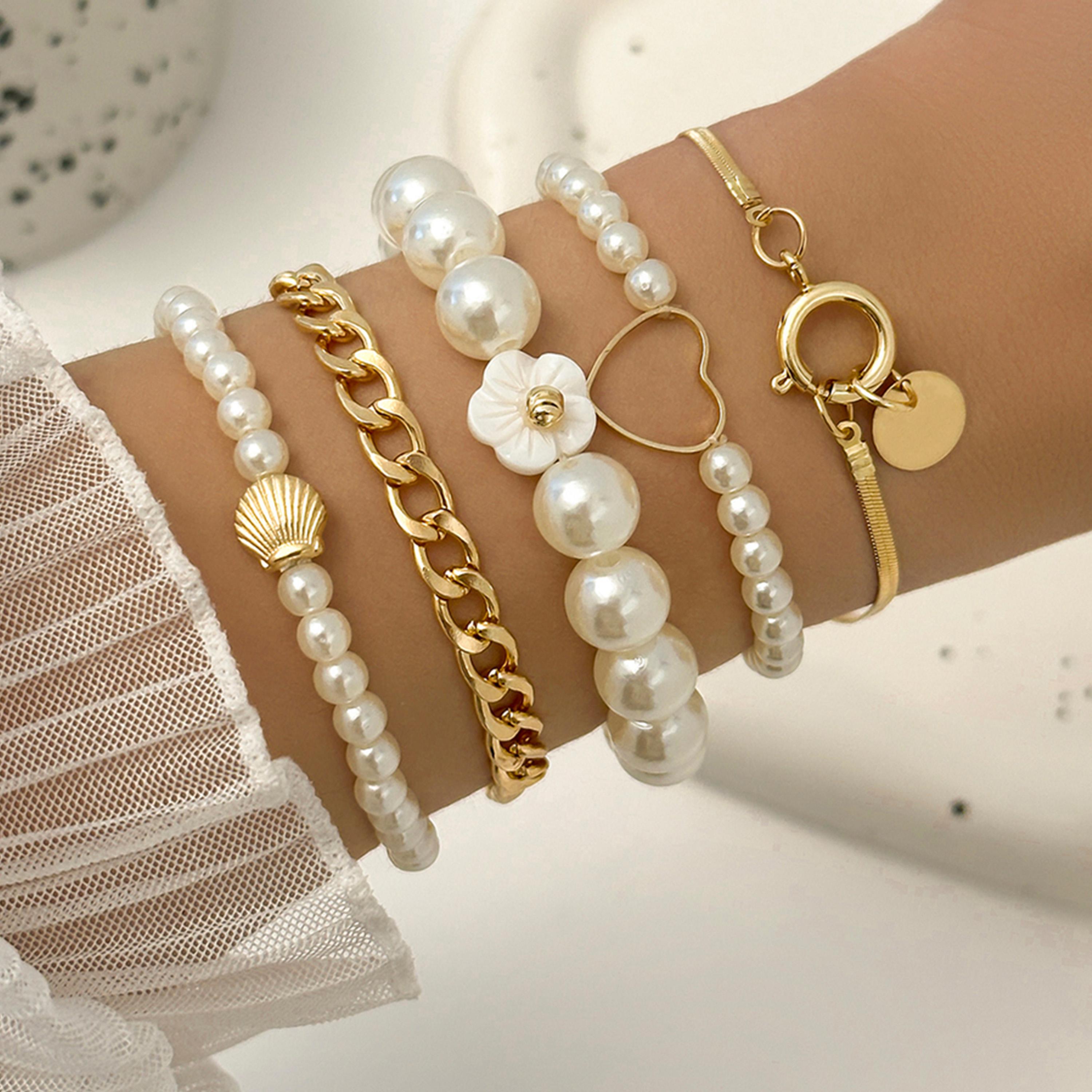 Take Two Women  Set of 5 - Faux Pearl Decor Bracelets-women-watchesandjewellery-jewellery-banglesandbracelets-image-2