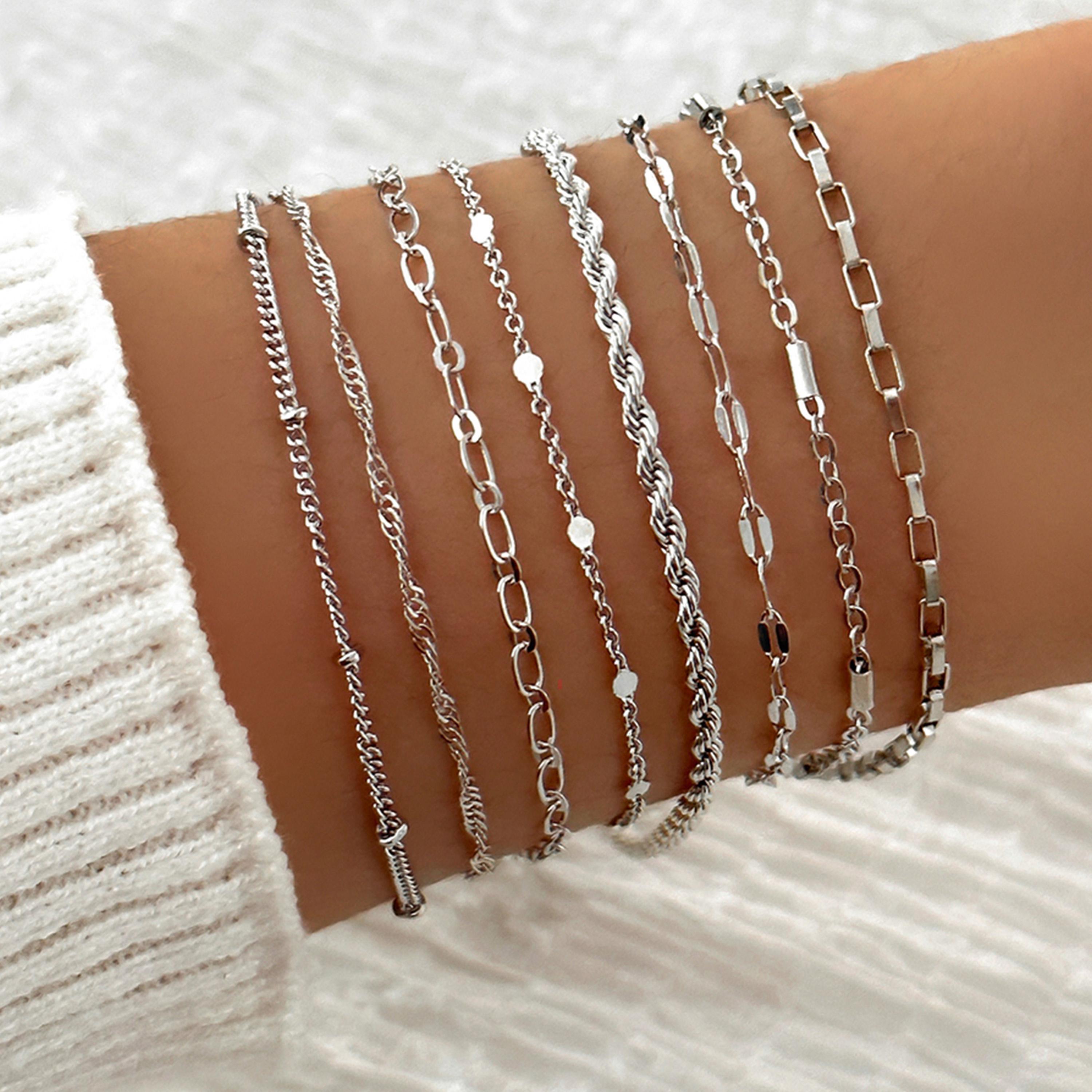 Take Two Women  Set of 8 - Silver Chain Bracelets-women-watchesandjewellery-jewellery-banglesandbracelets-image-2