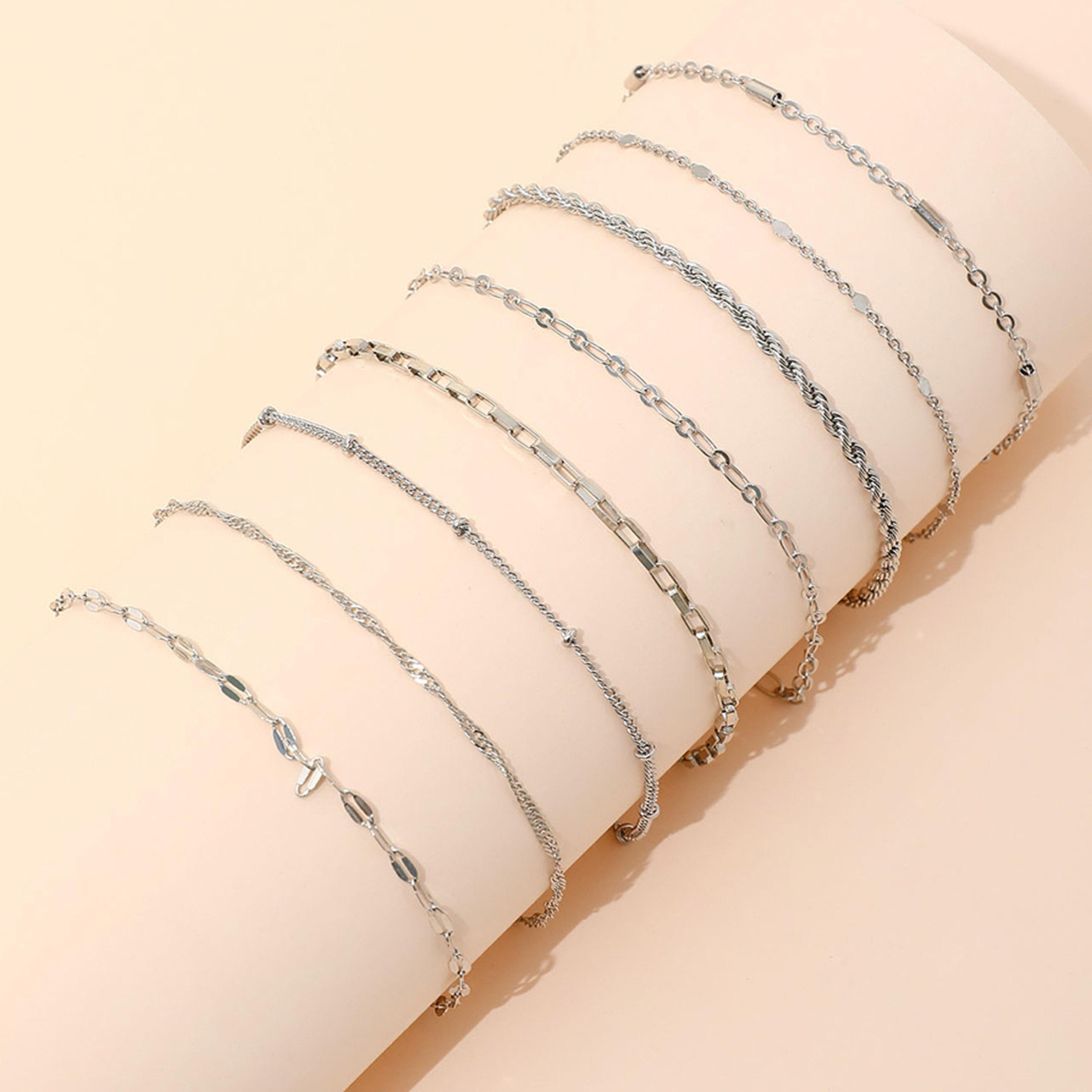 تيك تو - مجموعة من 8 أساور سلسلة فضية-women-watchesandjewellery-jewellery-banglesandbracelets-image-5