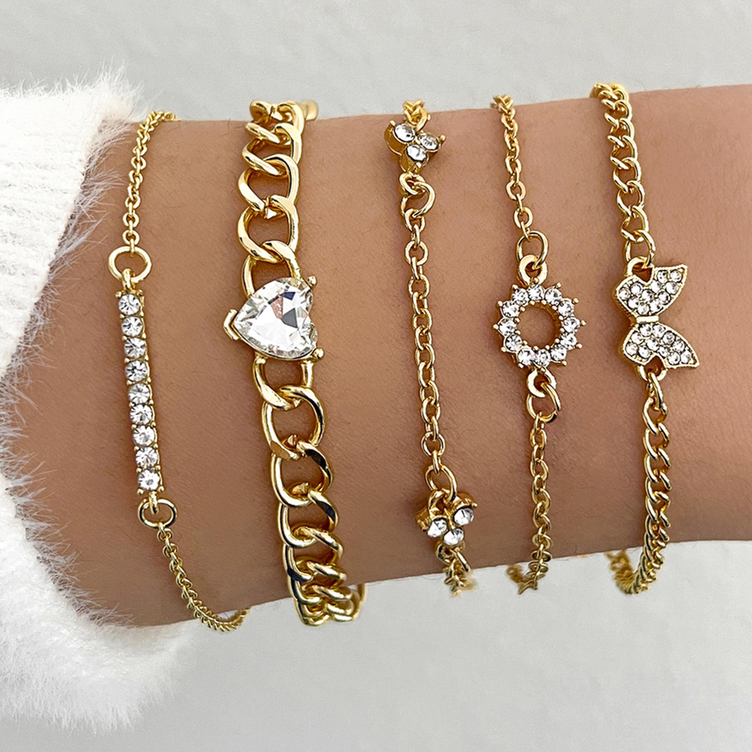 تيك تو - مجموعة من 5 أساور مزينة بسلسلة من أحجار الراين-women-watchesandjewellery-jewellery-banglesandbracelets-image-2