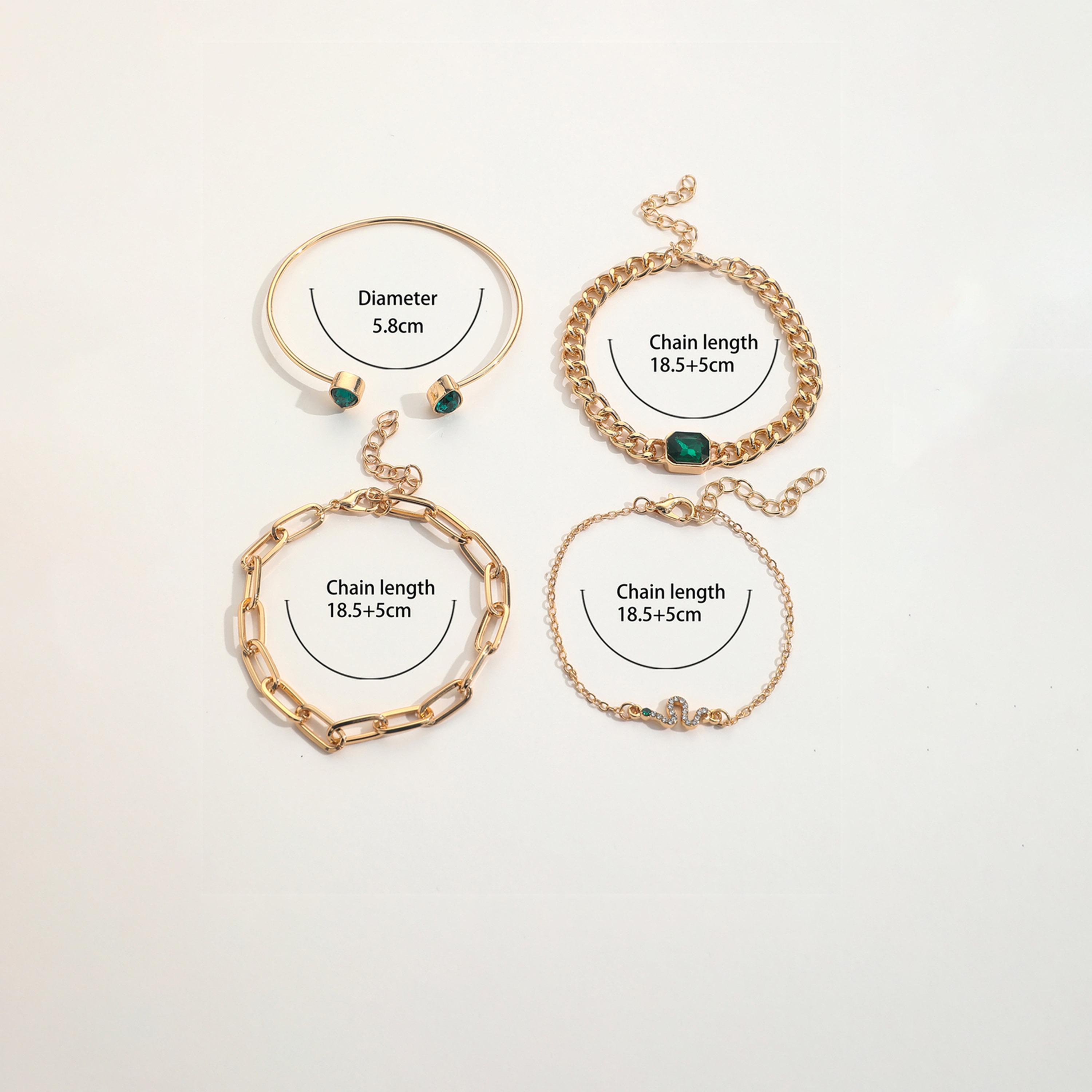 تيك تو - مجموعة من 4 أساور ذهبية اللون مع لمسات خضراء-women-watchesandjewellery-jewellery-banglesandbracelets-image-3
