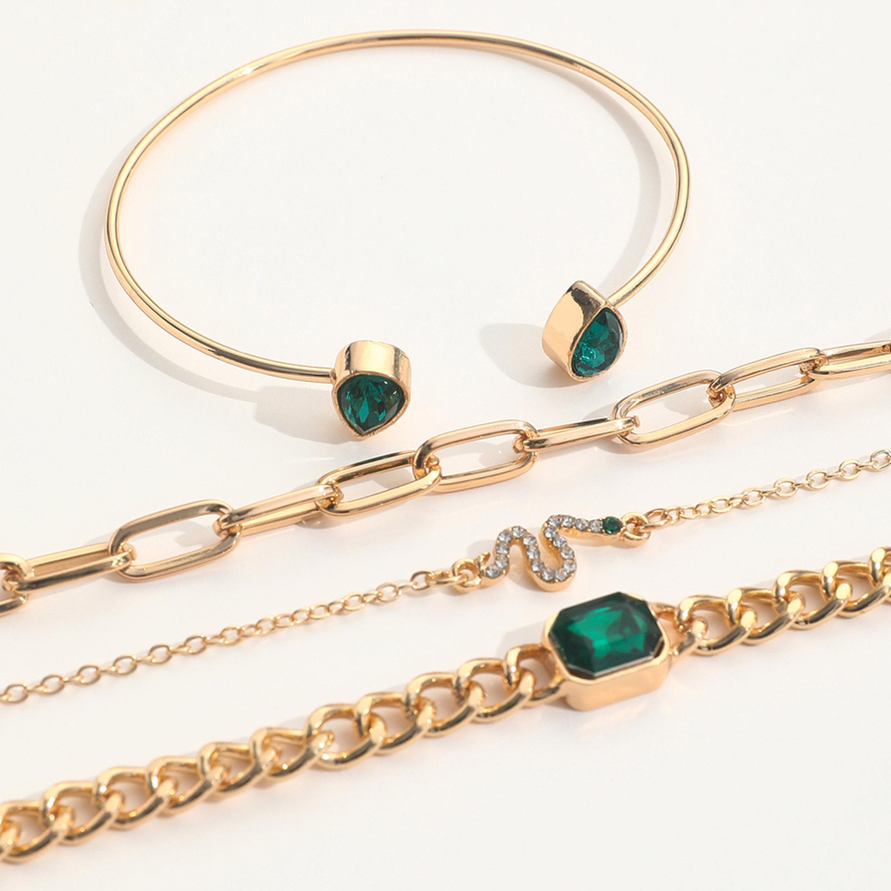 تيك تو - مجموعة من 4 أساور ذهبية اللون مع لمسات خضراء-women-watchesandjewellery-jewellery-banglesandbracelets-image-4