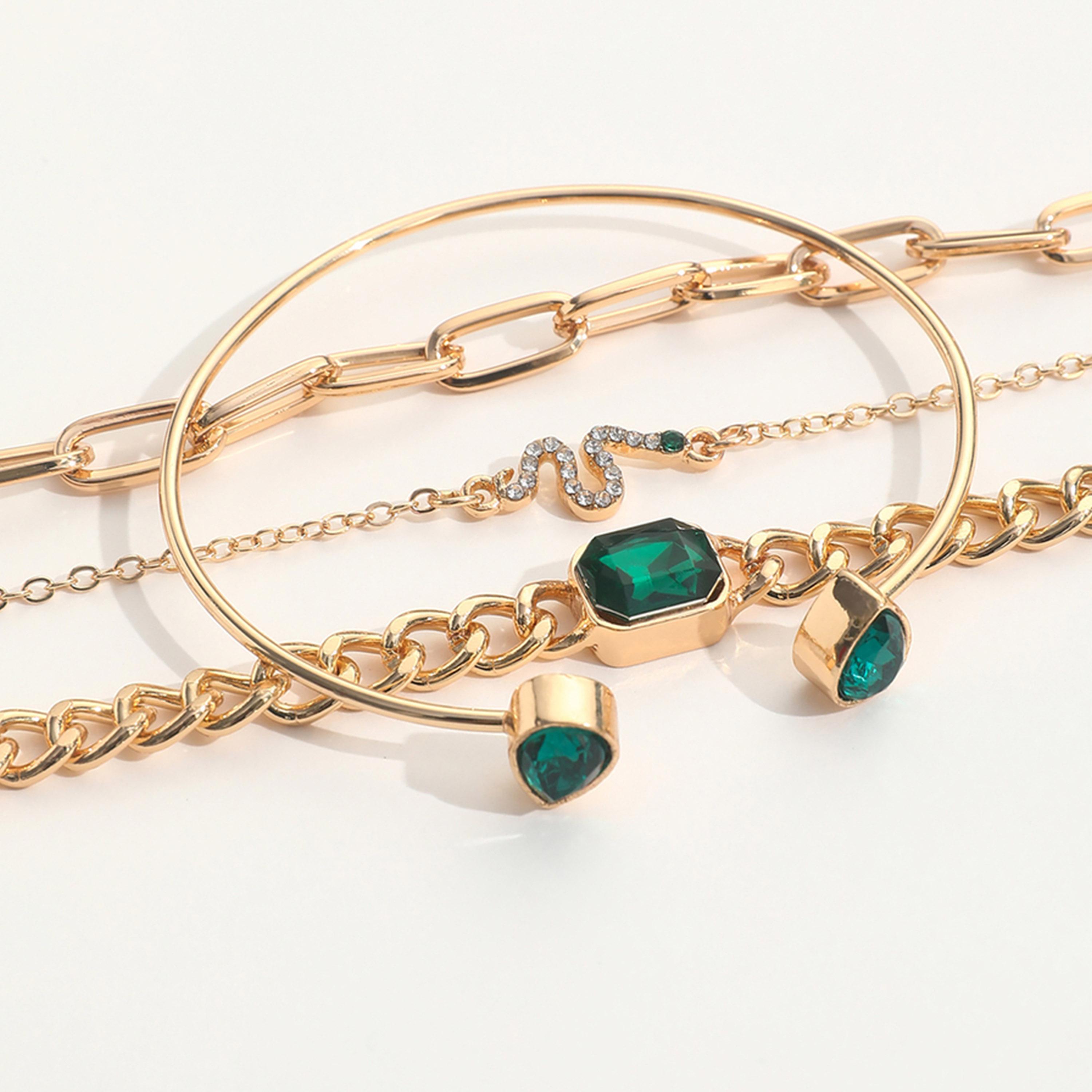 تيك تو - مجموعة من 4 أساور ذهبية اللون مع لمسات خضراء-women-watchesandjewellery-jewellery-banglesandbracelets-image-5