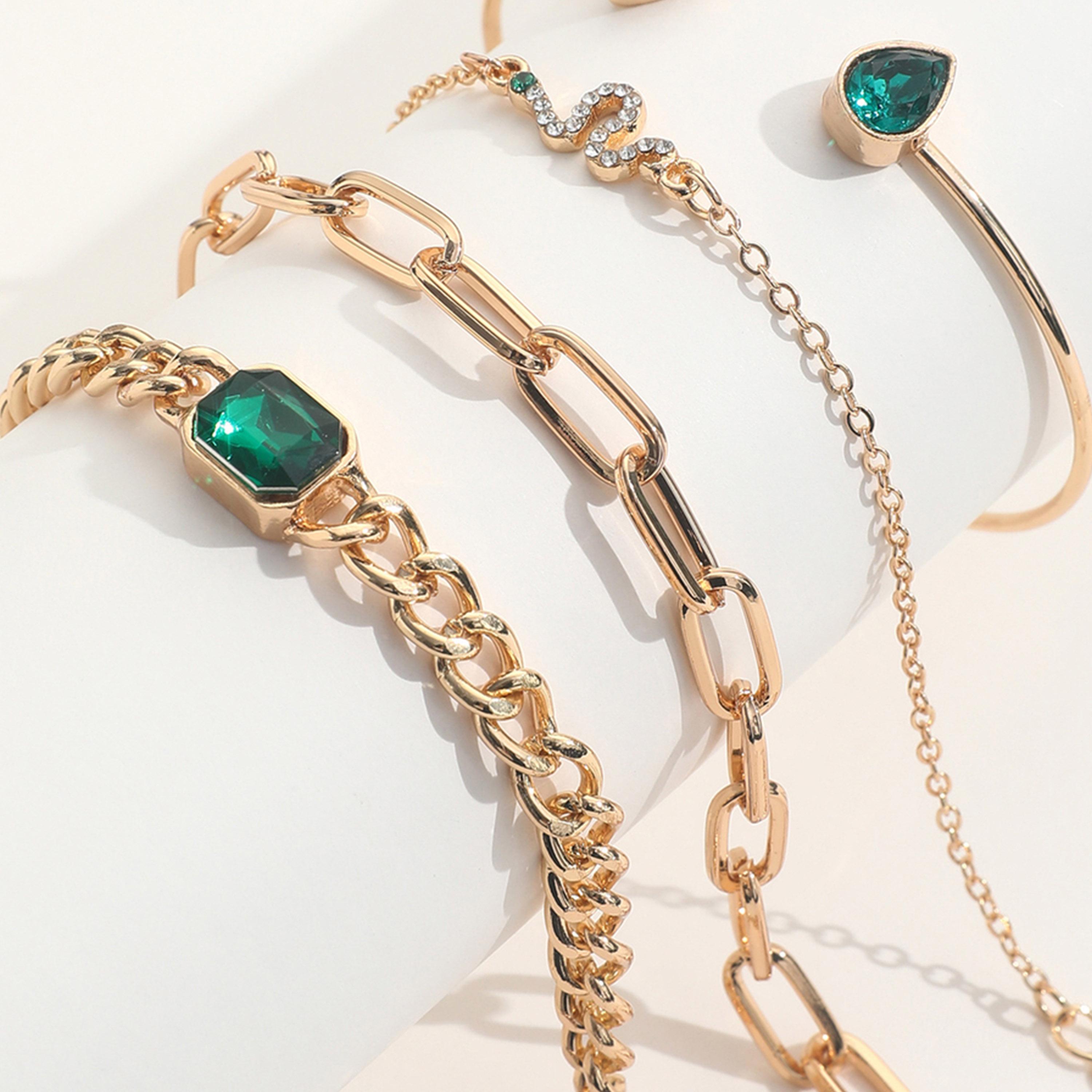 تيك تو - مجموعة من 4 أساور ذهبية اللون مع لمسات خضراء-women-watchesandjewellery-jewellery-banglesandbracelets-image-6