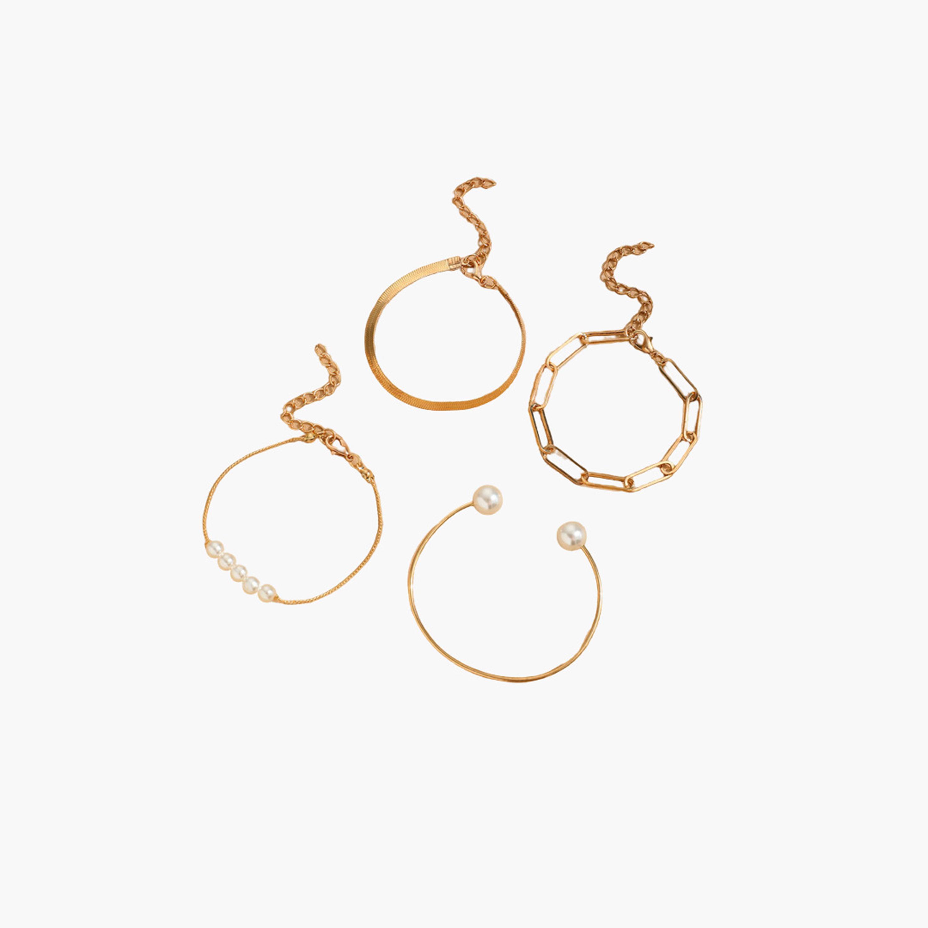 تيك تو - مجموعة من 4 أساور مزينة باللؤلؤ الصناعي-women-watchesandjewellery-jewellery-banglesandbracelets-image-1