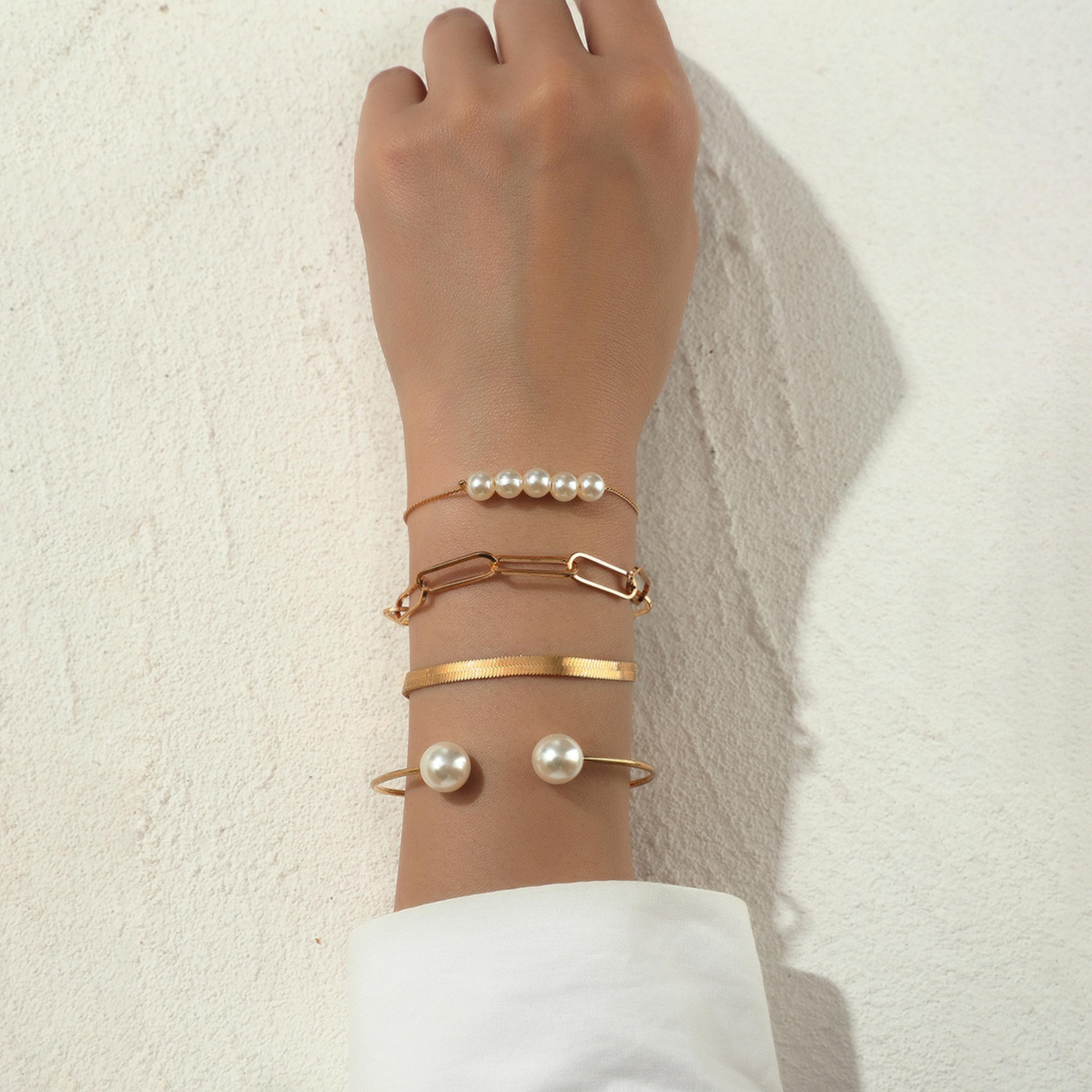 تيك تو - مجموعة من 4 أساور مزينة باللؤلؤ الصناعي-women-watchesandjewellery-jewellery-banglesandbracelets-image-2