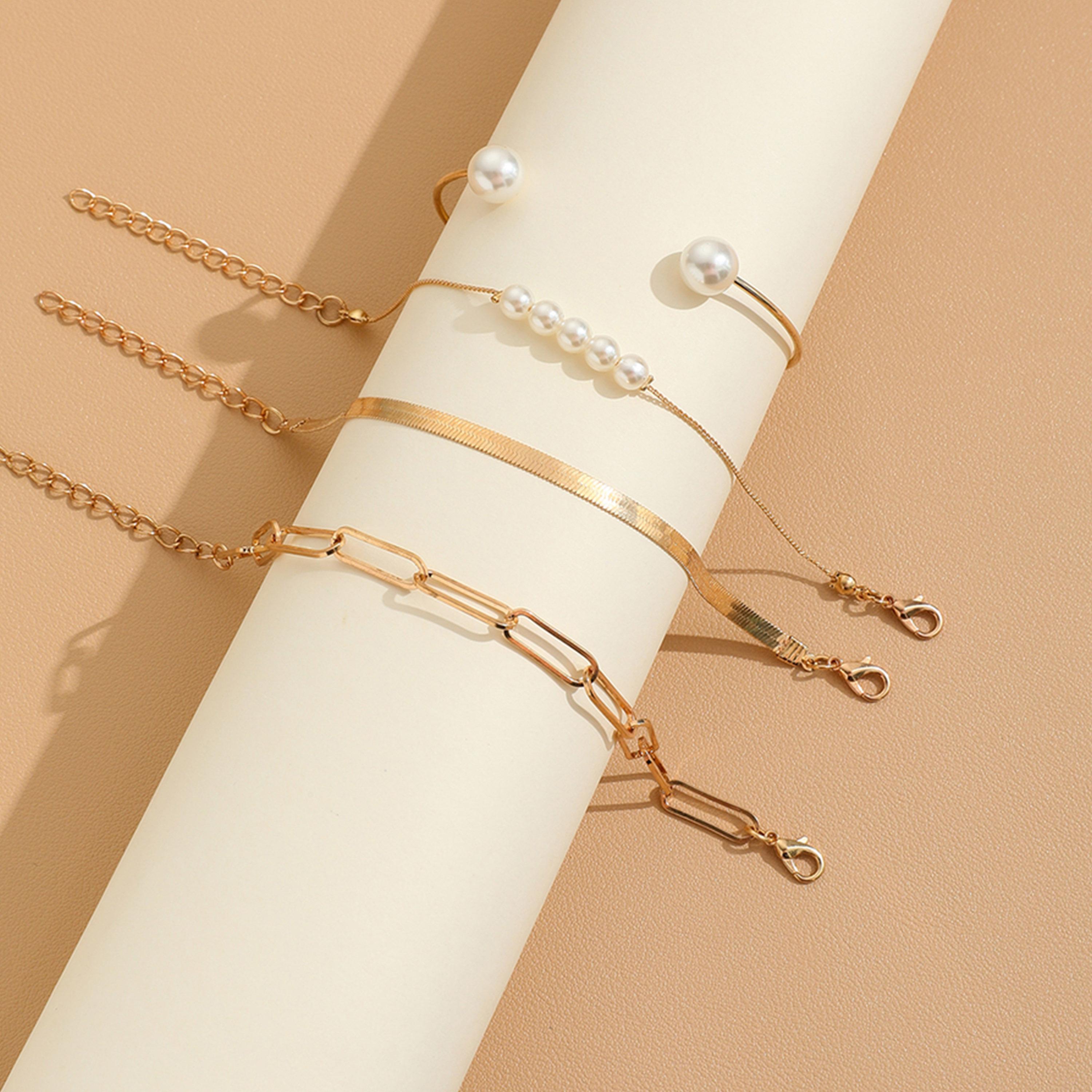 تيك تو - مجموعة من 4 أساور مزينة باللؤلؤ الصناعي-women-watchesandjewellery-jewellery-banglesandbracelets-image-3