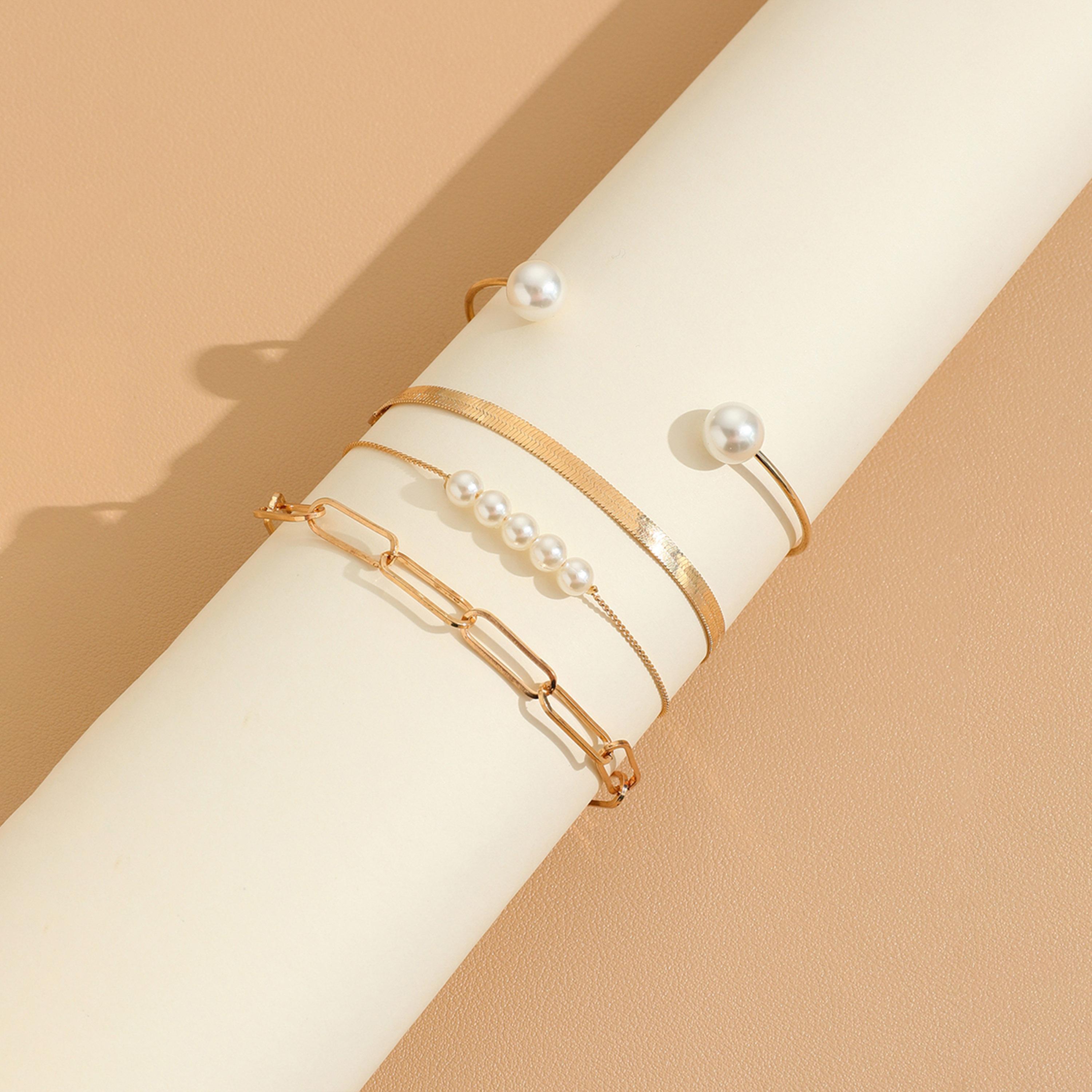 تيك تو - مجموعة من 4 أساور مزينة باللؤلؤ الصناعي-women-watchesandjewellery-jewellery-banglesandbracelets-image-4