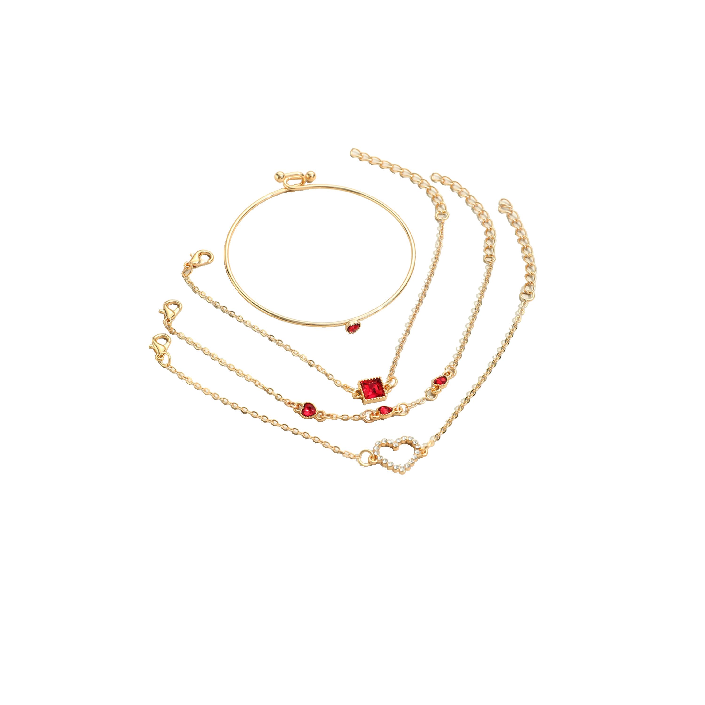تيك تو - مجموعة من 4 أساور مزينة بأحجار الراين على شكل قلب-women-watchesandjewellery-jewellery-banglesandbracelets-image-1